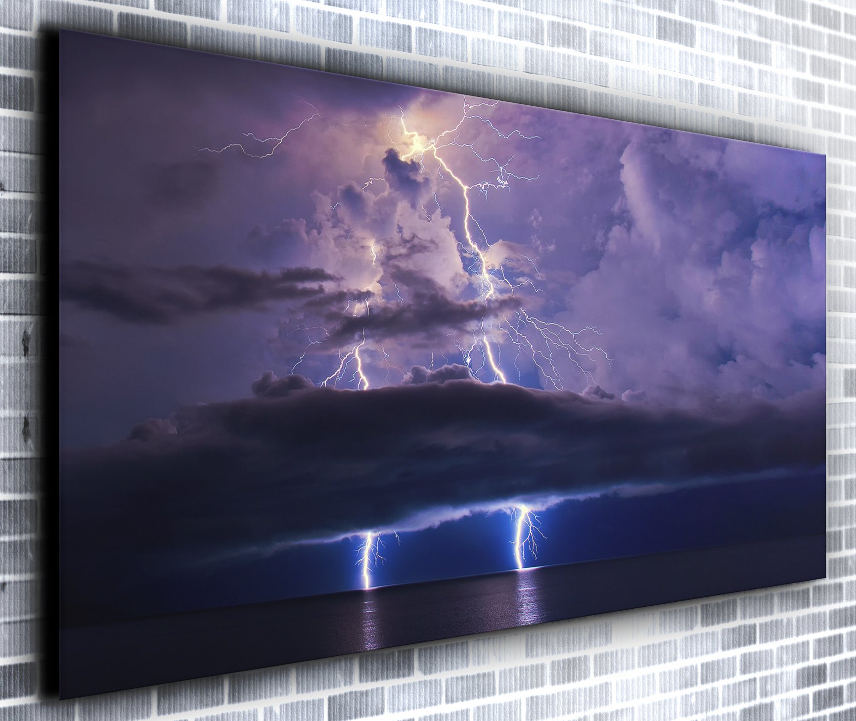 Electrical Storm Wall Décor Panoramic Canvas Wall Art Print Framed XXL 55 inch x 24 inch Over 4.5 ft Wide x 2 ft High Ready to Hang Canvas Print - Landscape Photograph - Modern Art