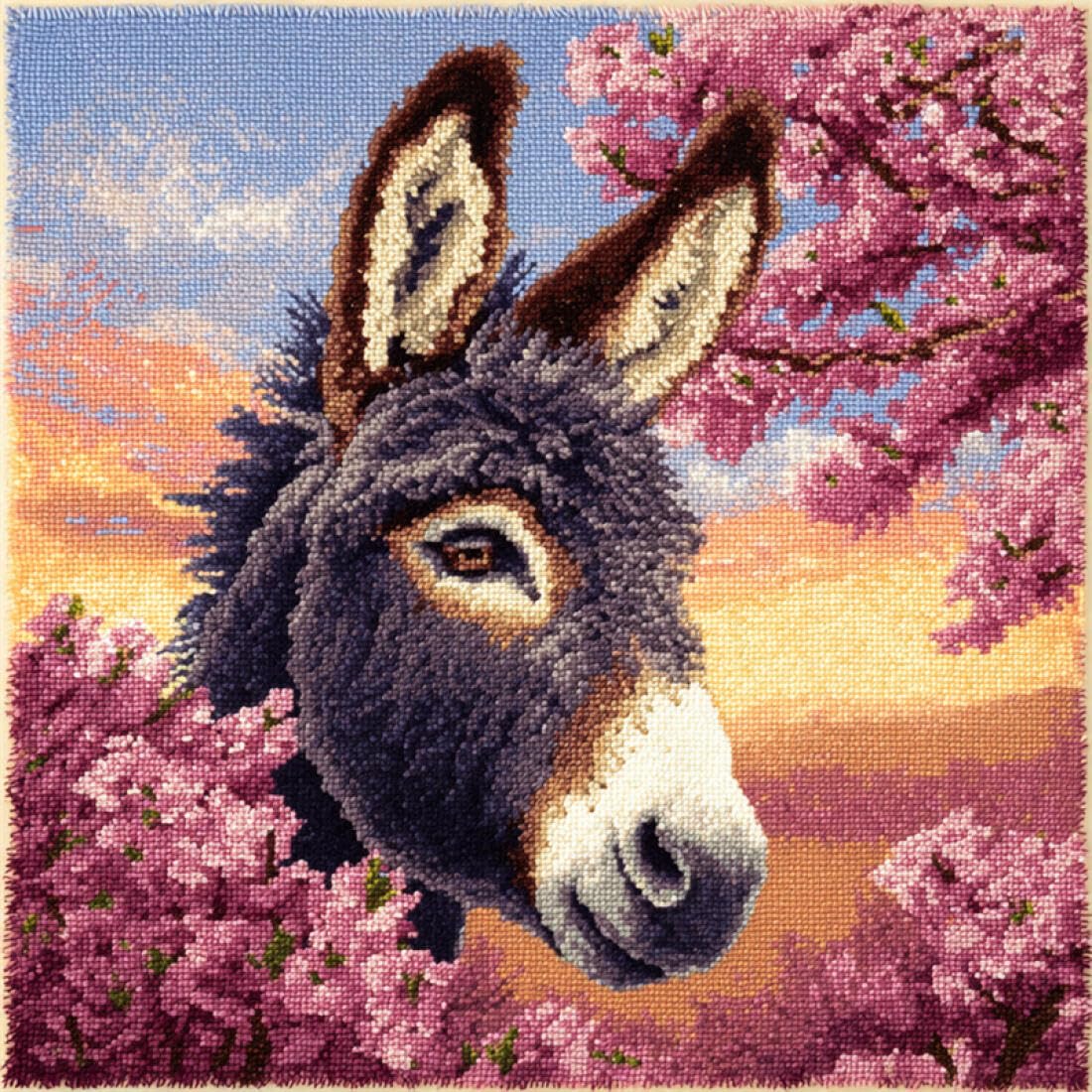 Kitquiver Animal Latch Hook Cushion Craft Kits Donkeys and Flowers DIY Latch Hook Kits Pillow Needlepoint Cushion Kit for Home Décor Needlework Set for Adult Beginners 17x17In