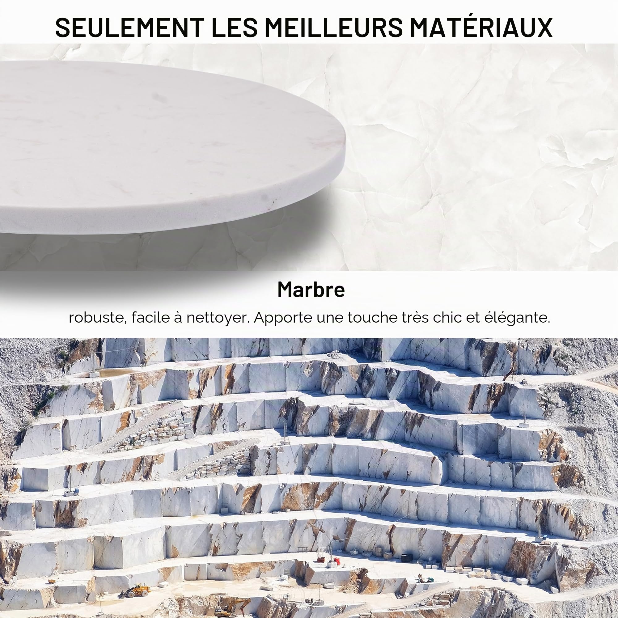 Plateau Rotatif en Marbre Rond - à Gâteau, Saucisse, Fromage - de Service Avec Pied - Blanc - Tournant - Présentoir