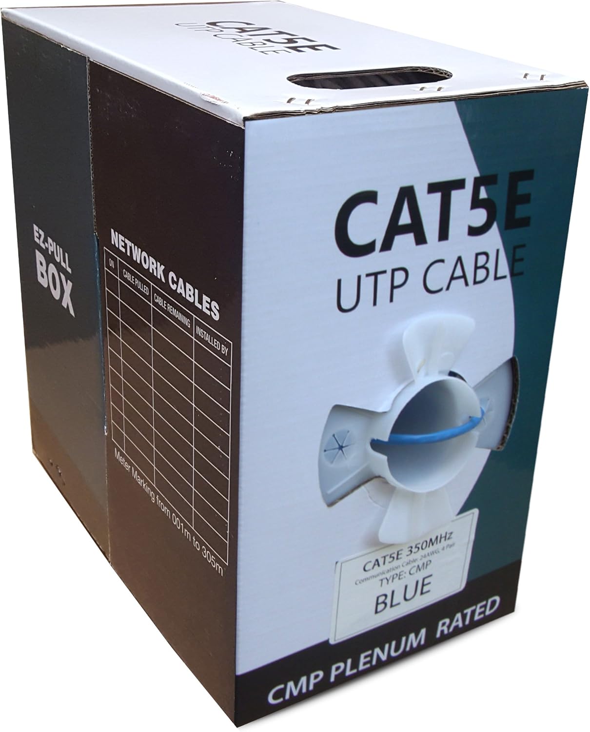 CAT5E Plenum 1000FT Solid 350MHZ 24AWG UTP Bulk Blue CMP Network LAN Cable