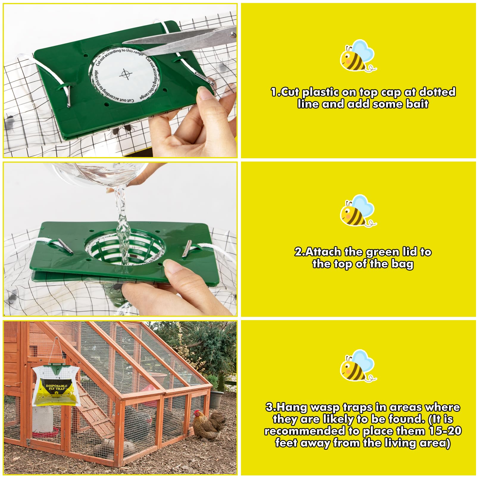 12 Pack Bee Traps for Outside Disposable Wasp Trap Outdoor Hanging Bag, Yellow Jackets Catcher, Carpenter Bee Killer for Hornets, Fly, Insects and Bug