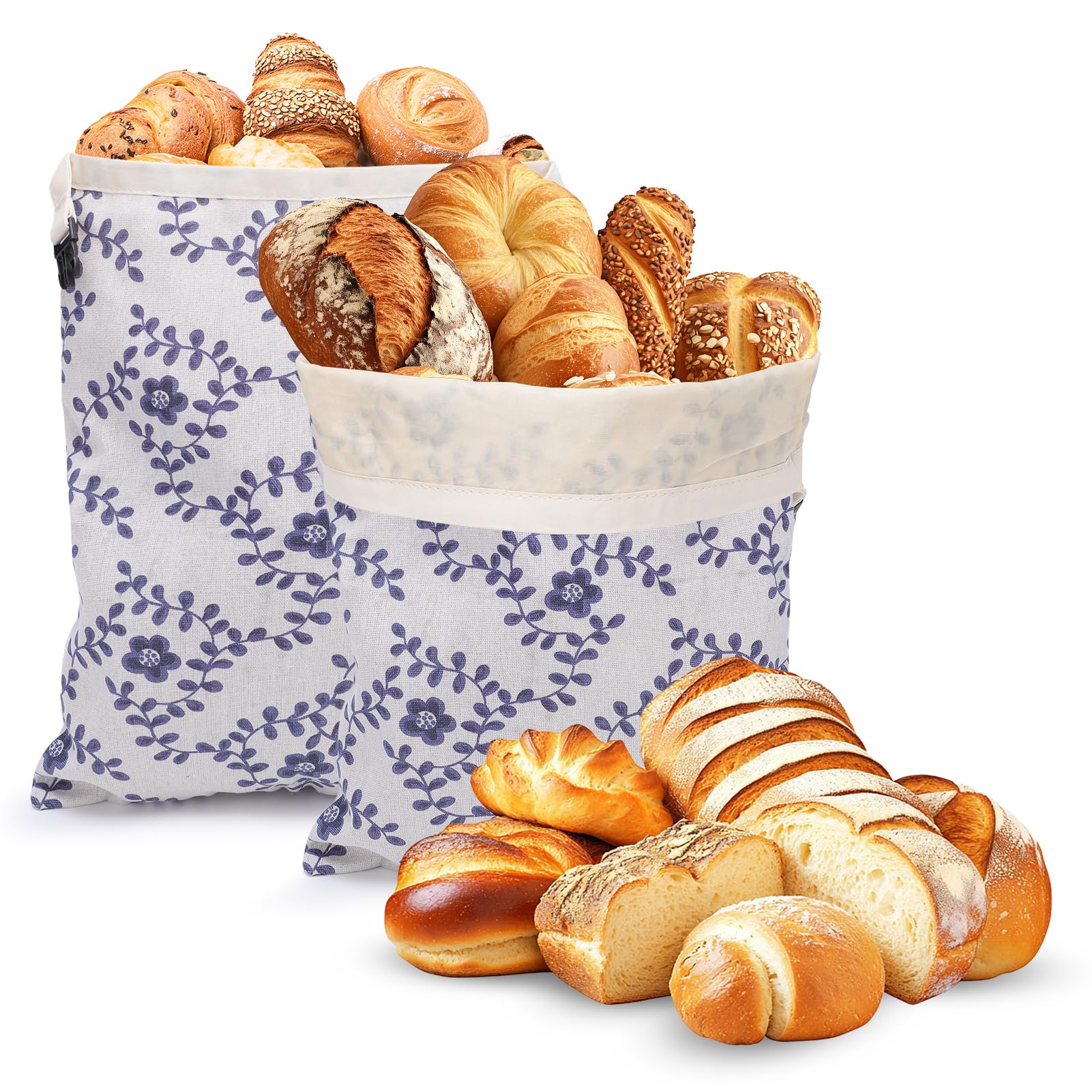 Gugxiom Zestaw 2 Torebek na Chleb Wielokrotnego Użytku, Torebek na Chleb z Wosku Pszczelego 42 × 32 Cm, Lnianej Torby na na Zakwasie i Rękodzieła Rzemieślniczego, do Zamrażarki i Lodówki