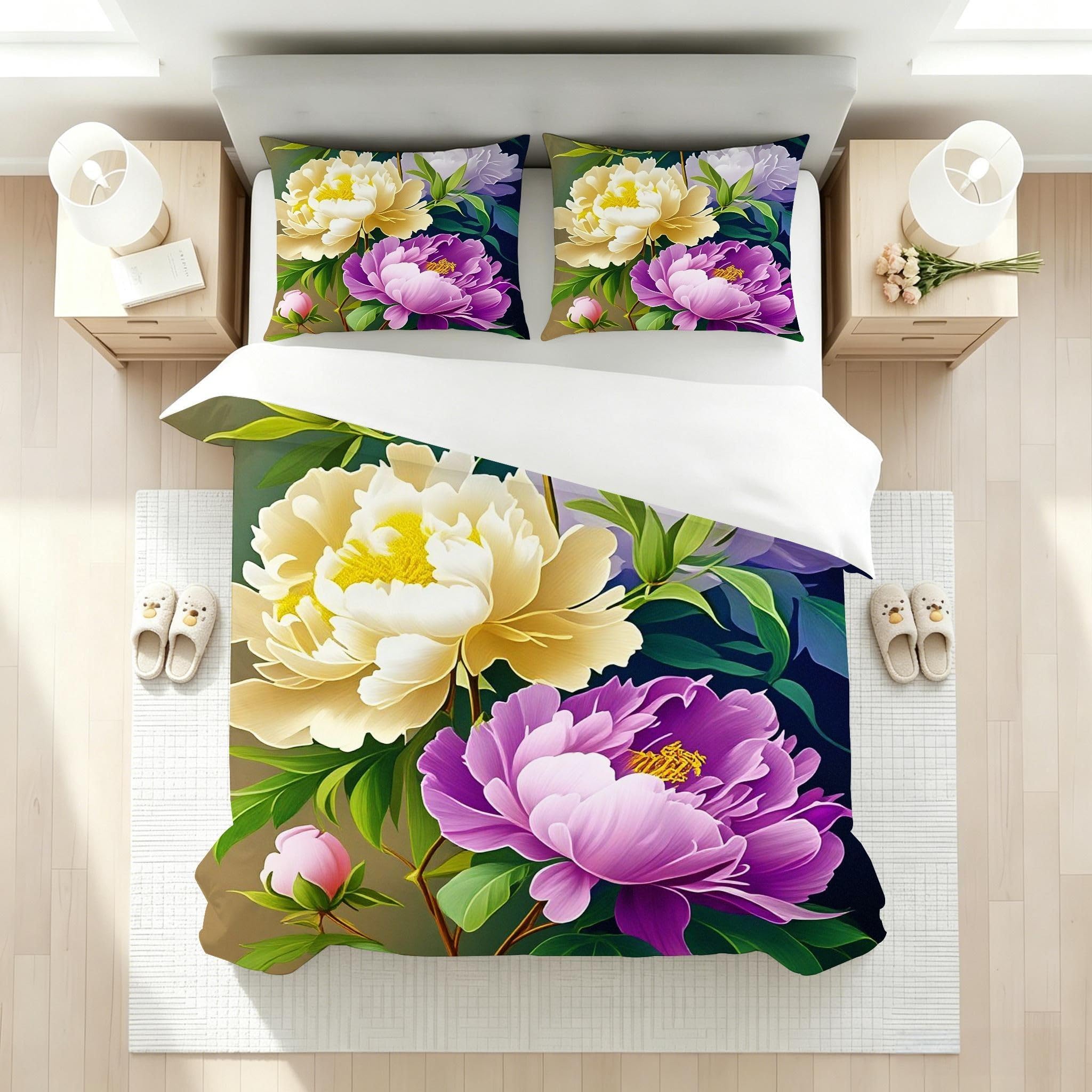Copripiumino Matrimoniale Peonia Bianca 260x240, ZW870 | Traspiranti Durevoli Microfibra, per Tutta la Famiglia, Matrimoniale, per Tutte le Stagioni, con 2 Federe 50x80 cm