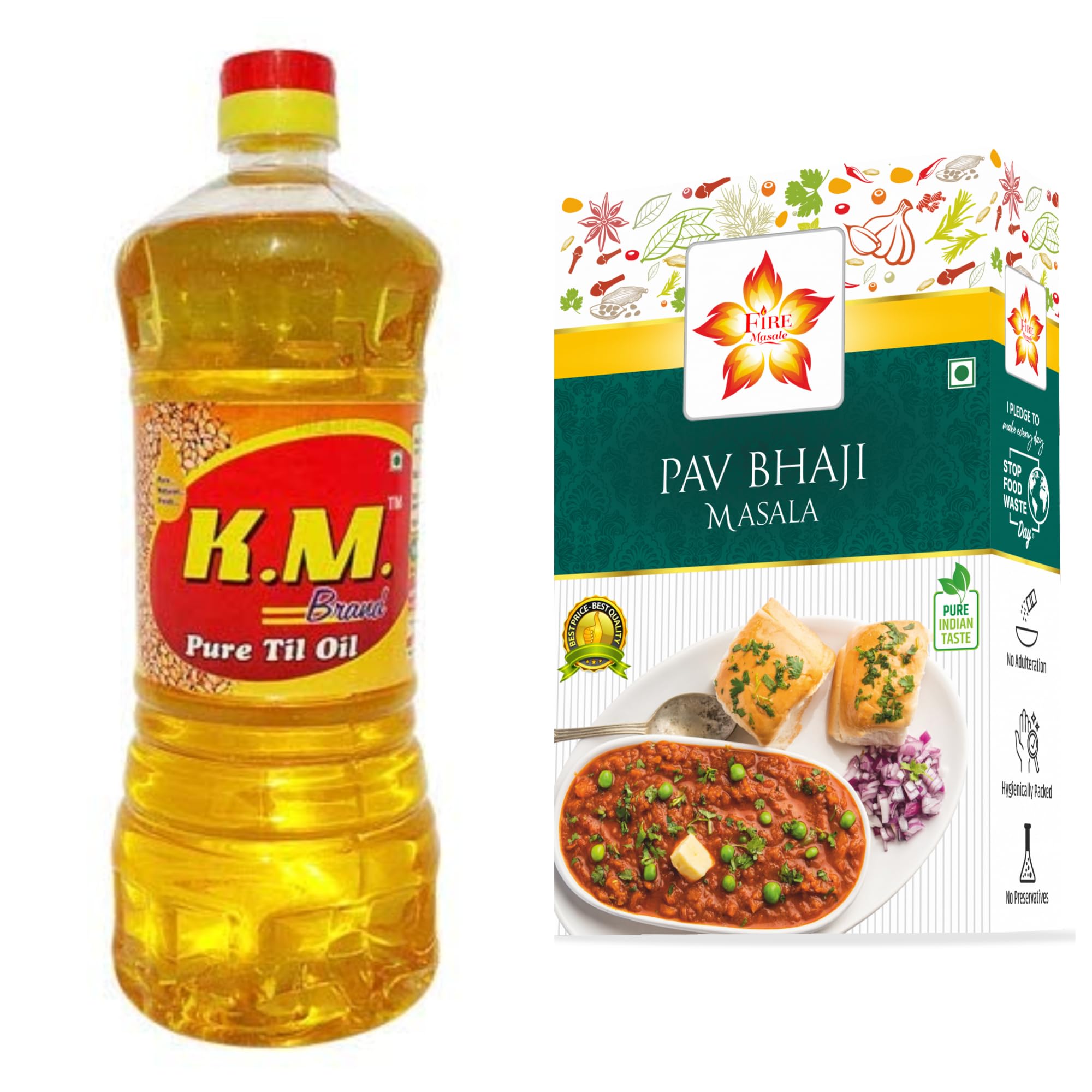 KM Til Oil Gingelly/Sesame Oil/Til Oil (1 LTR) + FREE Pav Bhaji Masala 100 gm (B0CGVK1H3T) Amazon Price History, Amazon Price Tracker
