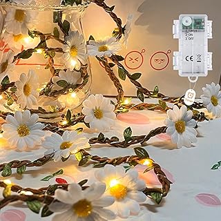 Afaiup LED Daisy String Fairy Lights, 20 Micro Warm White LED Waterproof Battery Operated with Timer Garland Light for Indoor Outdoor Lighting,Bedroom,Wedding,Party,Christmas,Spring Decoration