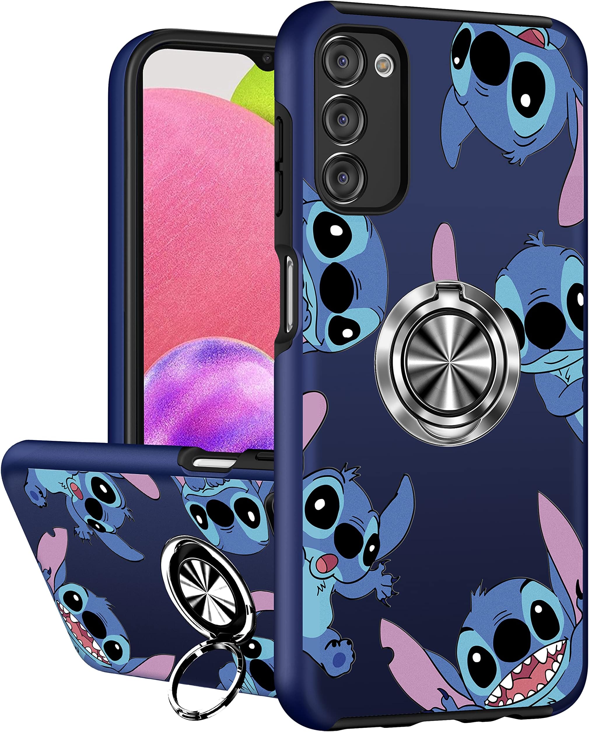 Joyleop Cute Case for Samsung Galaxy A03S Cartoon Funny Print Phone Cover Girls Kids Pretty Girly with Ring Holder Stand Magnetic Kickstand Military Grade 6.5/'',Stit, 1 Black Stitc
