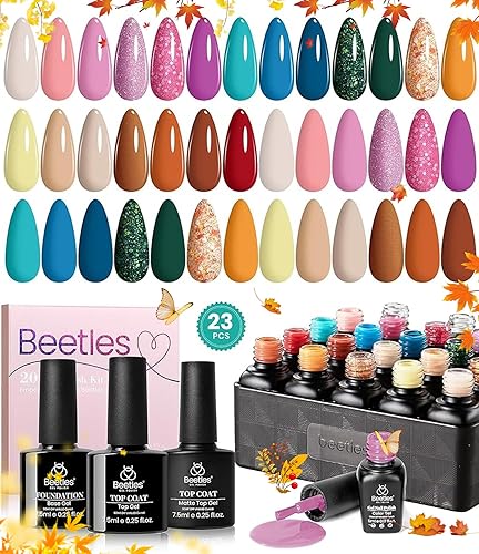 Beetles - Kit de esmalte de uñas de gel colección Retro Beloved 20 unidades esmalte de uñas color rosa nude kit de iniciación de esmalte de gel con