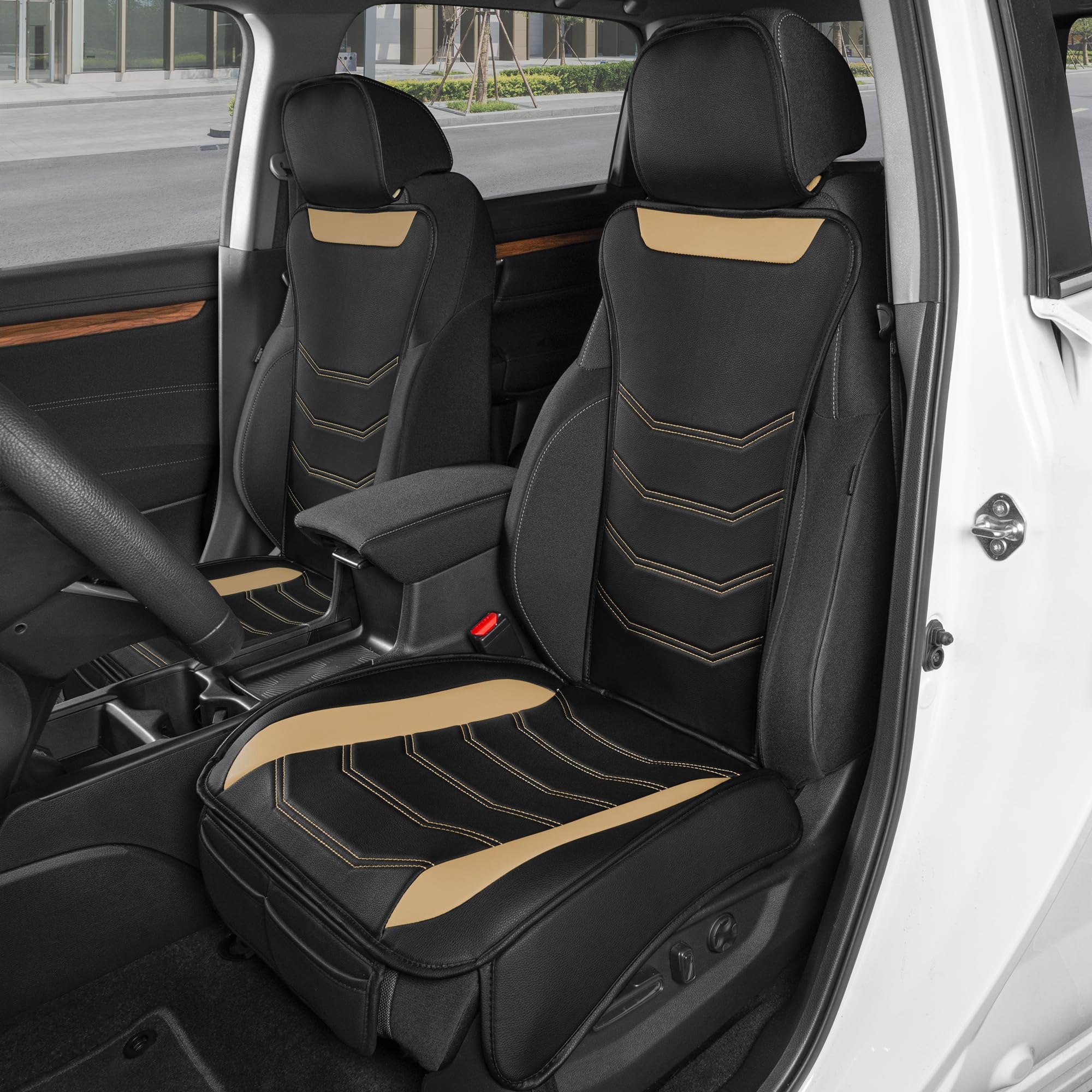 Motor Trend LuxeFit Red Faux Leather Car Seat Covers For Front Seats, 2