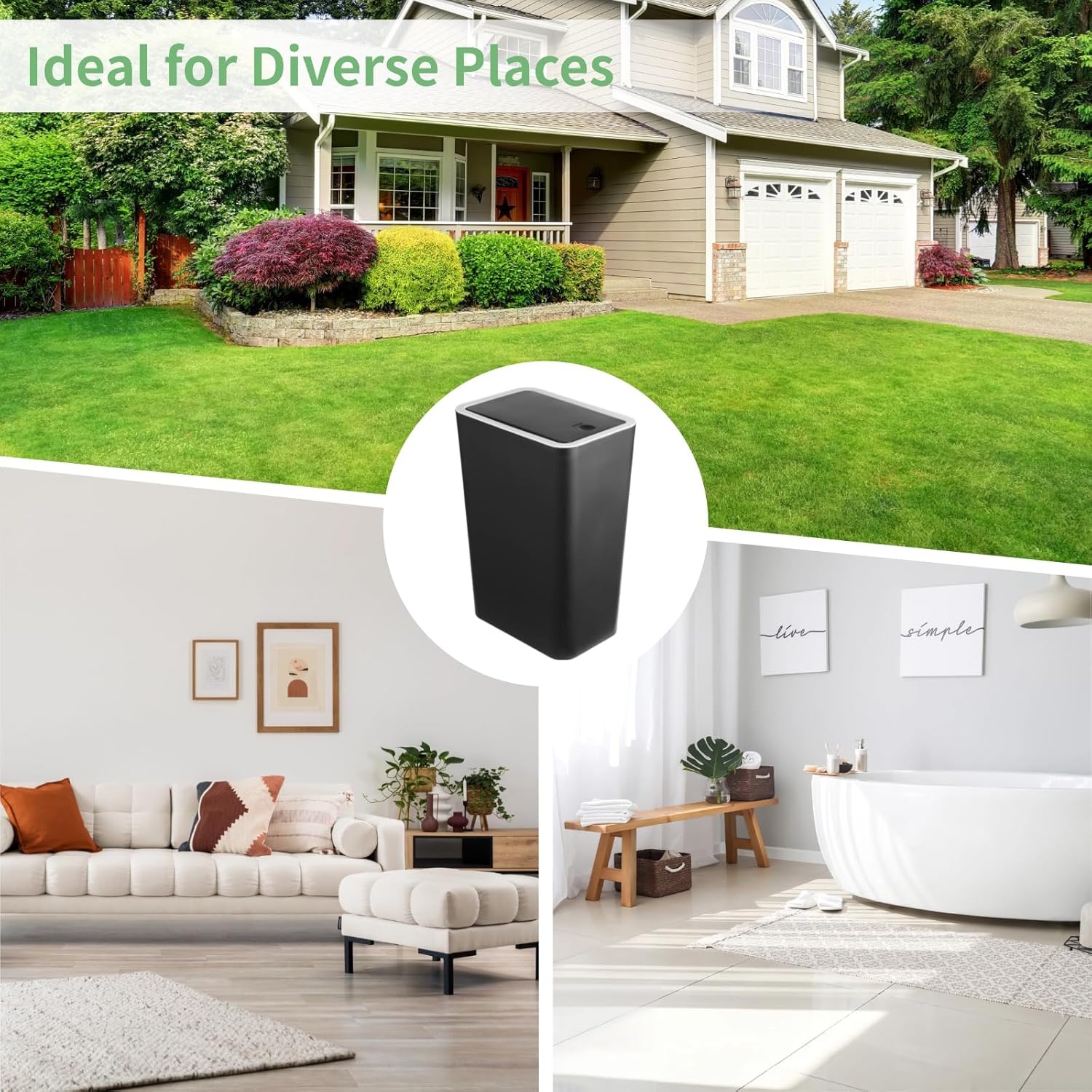 Dog Poop Trash Can with Lid, 3.2 Gal/12 L Dog Waste Bin with Flip Lid & 50 Waste Bags, Slim Indoor Outdoor Pet Poop Container, Rectangular Garage Bin for Garden, Living Room