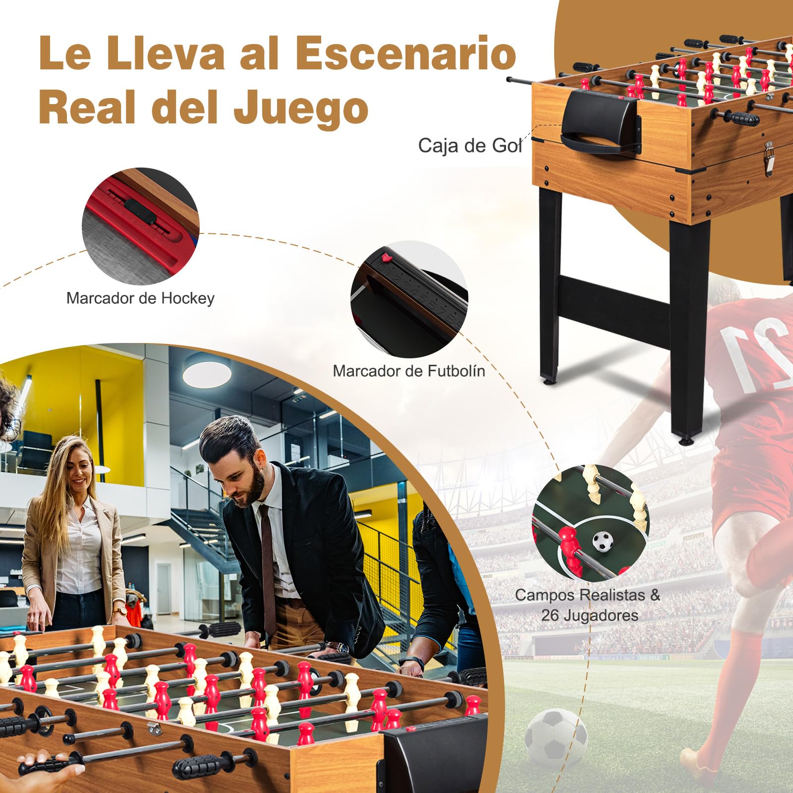 GOPLUS Mesa de Juego 3 en 1 123 cm Billar Futbolín Hockey Accesorios