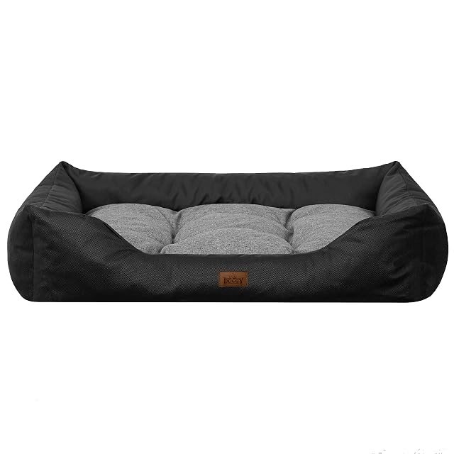 Foto 3 de 7 de DOGGY Cama para perros, cojín para perros con aspecto de lino, fácil de limpiar, bordes elevados, L