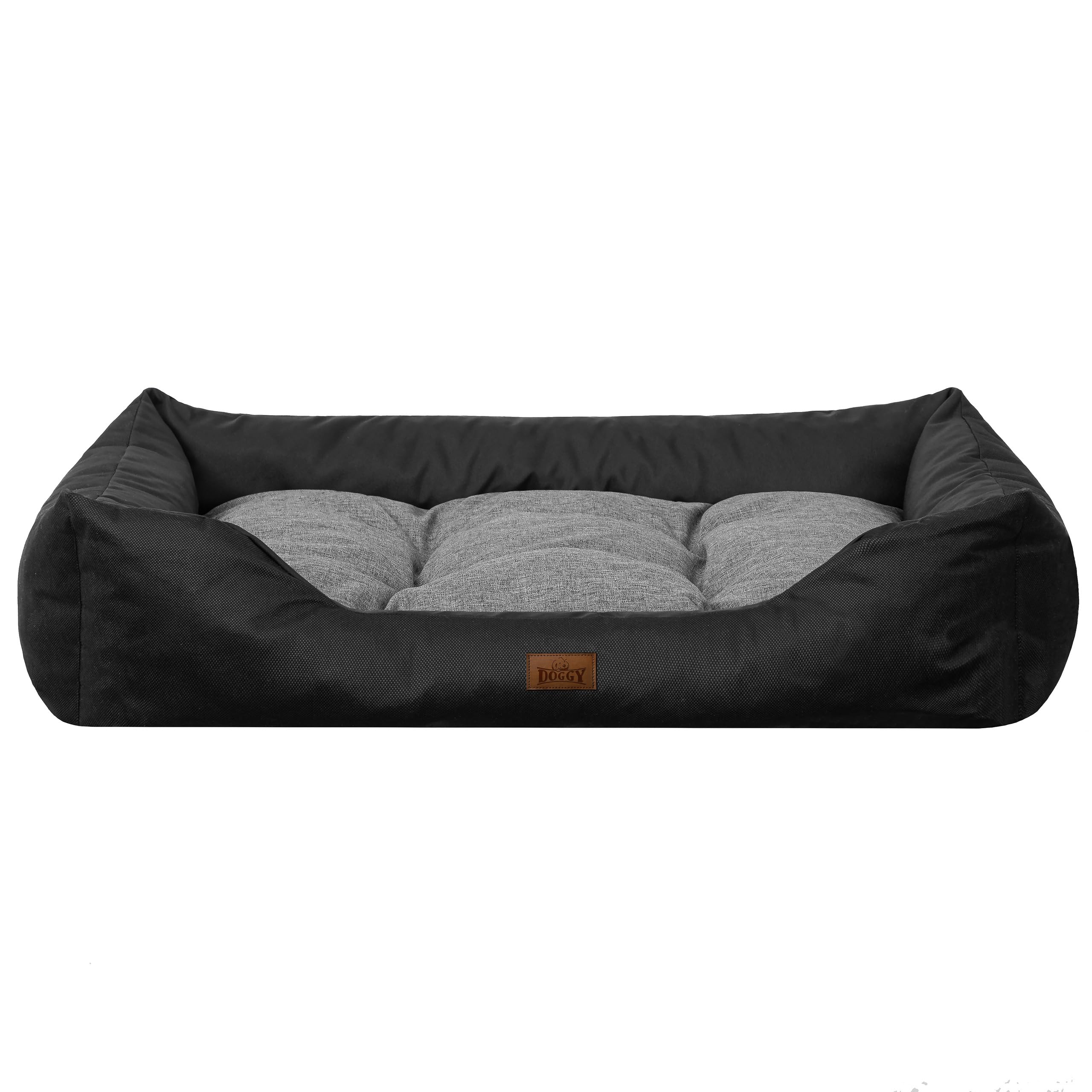 DOGGY Cama para perros, cojín para perros con aspecto de lino, fácil de limpiar, bordes elevados, M, para perros pequeños, 84 x 65 cm, grafito