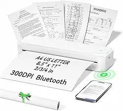 Impressoras portáteis sem fio para viagens, impressora térmica sem tinta, suporta carta dos EUA de 21,6 x 28 cm, tamanho A4, impressora móvel Bluetooth compatível com iOS, Android e laptop para carro