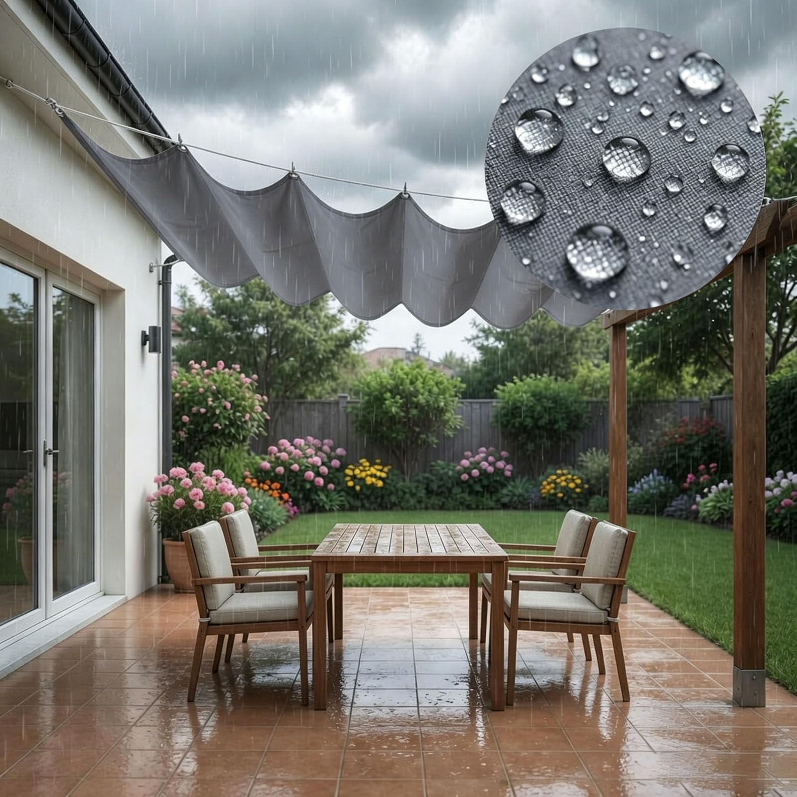 Einziehbare Welle Sonnensegel 2.2 x 4 m Nach Maß Wetterfest Verstellbar Wellenmarkise mit Ösen Und Kordel für Garten Pergola Balkon Terrasse Outdoor, orange