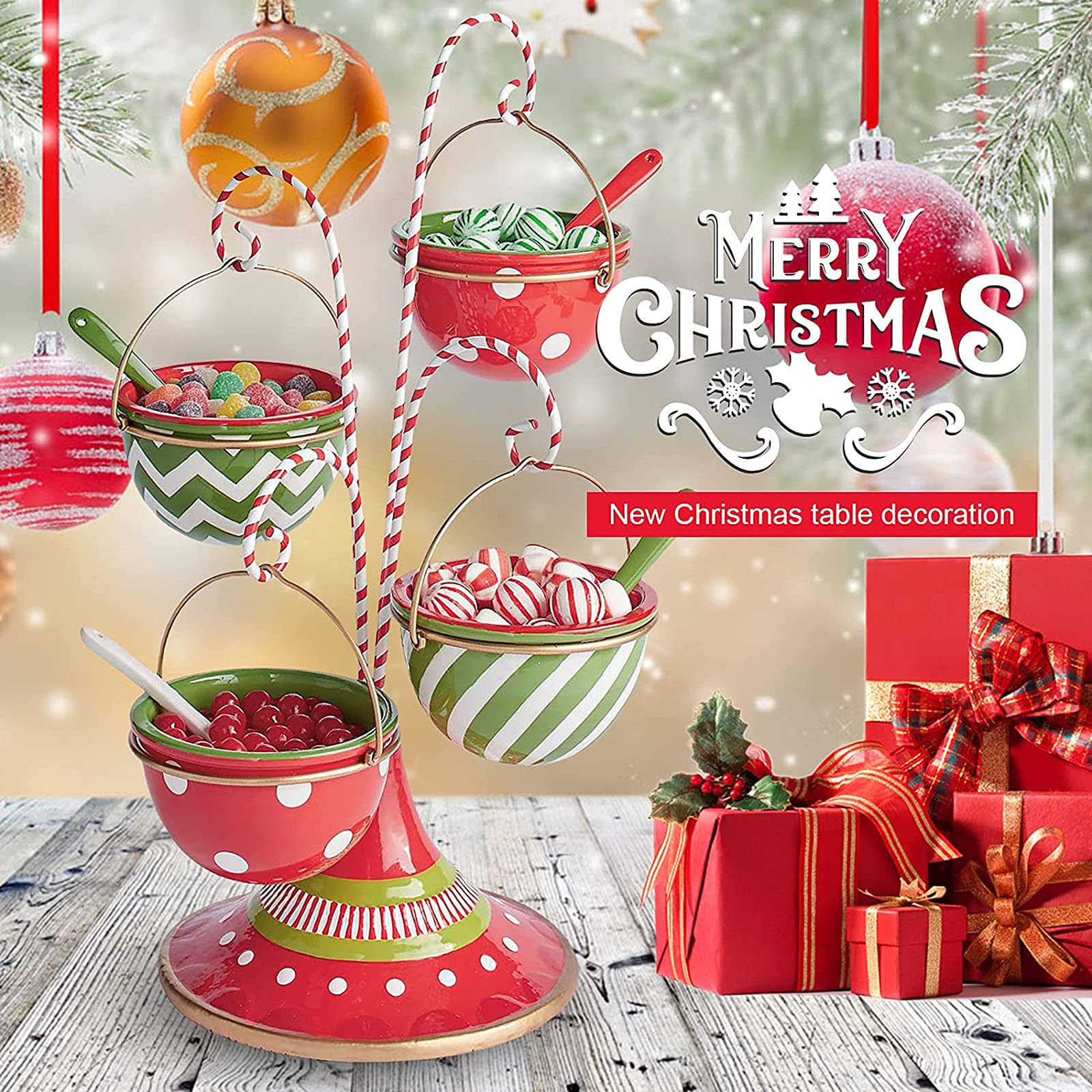 Snack Natale Bowl stand, supporto Candy Bowl Halloween a due livelli resina, supporto del vassoio del bigné Bowl per placche partito frutta e decorazioni,Christmas bowl rack