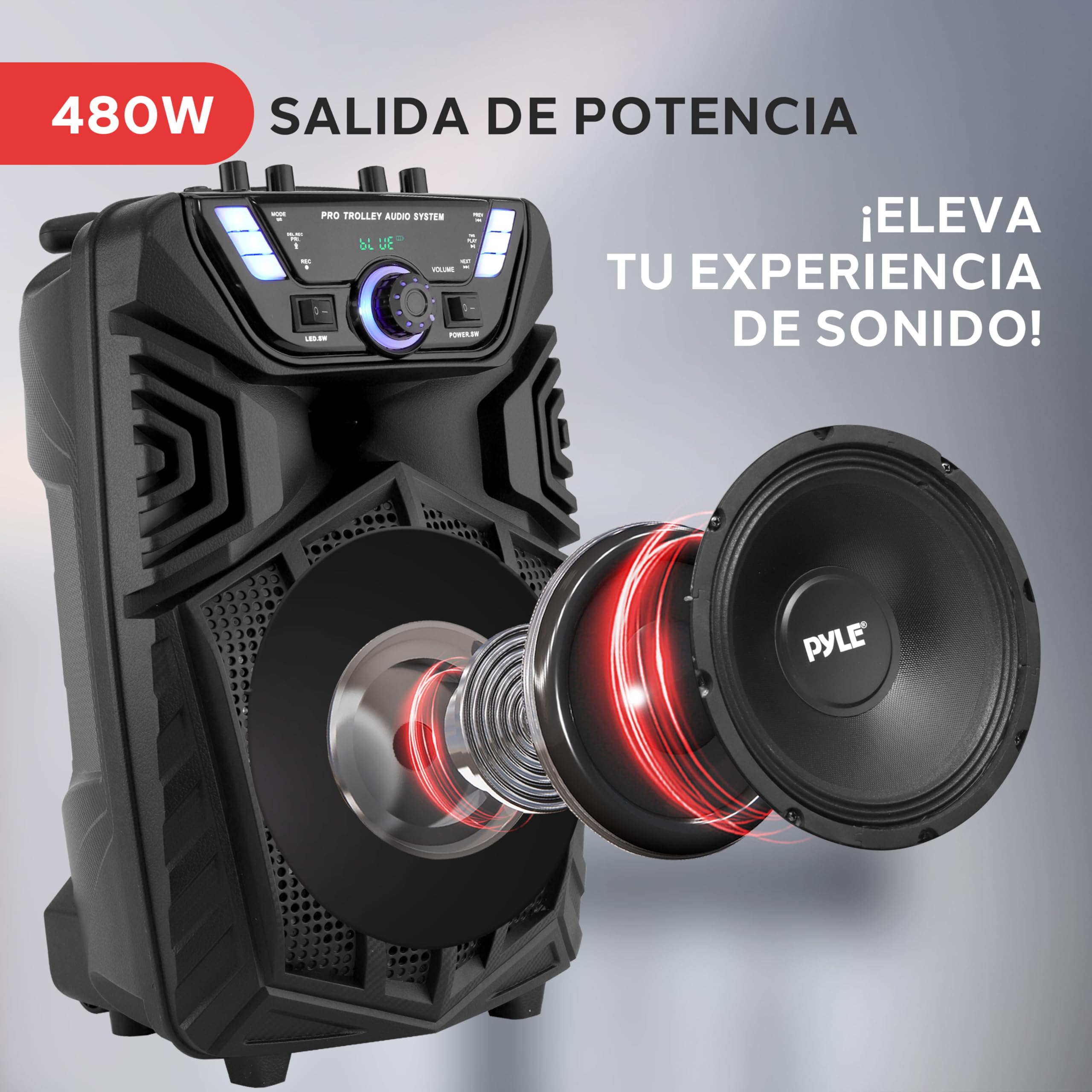Altavoz Bluetooth 480W Portátil con Micrófono Inalámbrico y Ruedas, Karaoke con Luces LED y Batería Recargable, Sistema PA con Subwoofer 20 cm, TWS, FM/AUX/USB/SD
