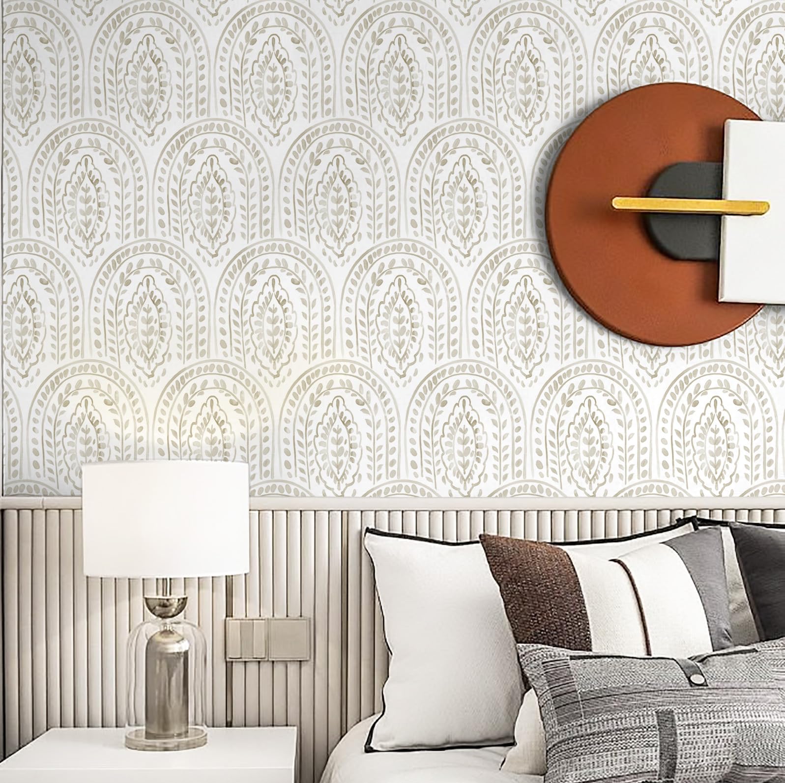 EeeComing Papel tapiz bohemio para despegar y pegar, moderno, papel de contacto extraíble, papel de contacto autoadhesivo para dormitorio y baño, forro de vinilo de 197 x 17.3 pulgadas