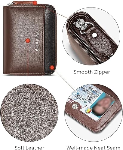 Miniatura 5 de Tarjetero RFID con cremallera, tarjetero, Marrón (18 ranuras para tarjetas y 2 ventanas de identificación)