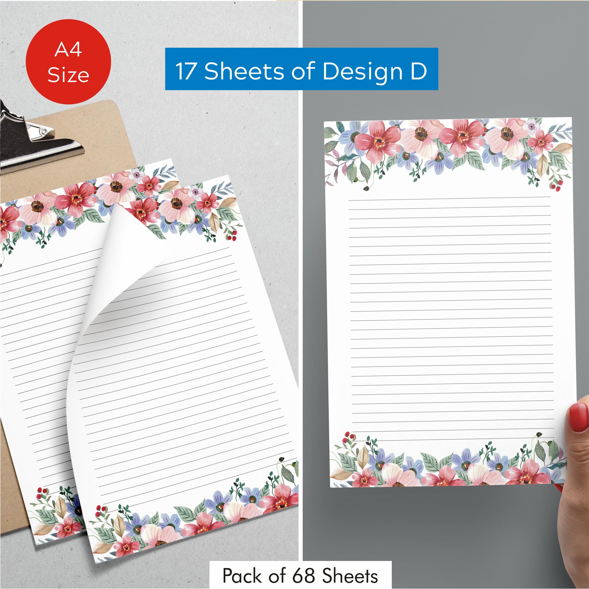 Zaslan One Side Ruled Designer Sheets, A4 Size Project Papers – Floral Practical Sheets for Assignment, Art & Craft – Pack of 68 Sheets, 100 GSM 4