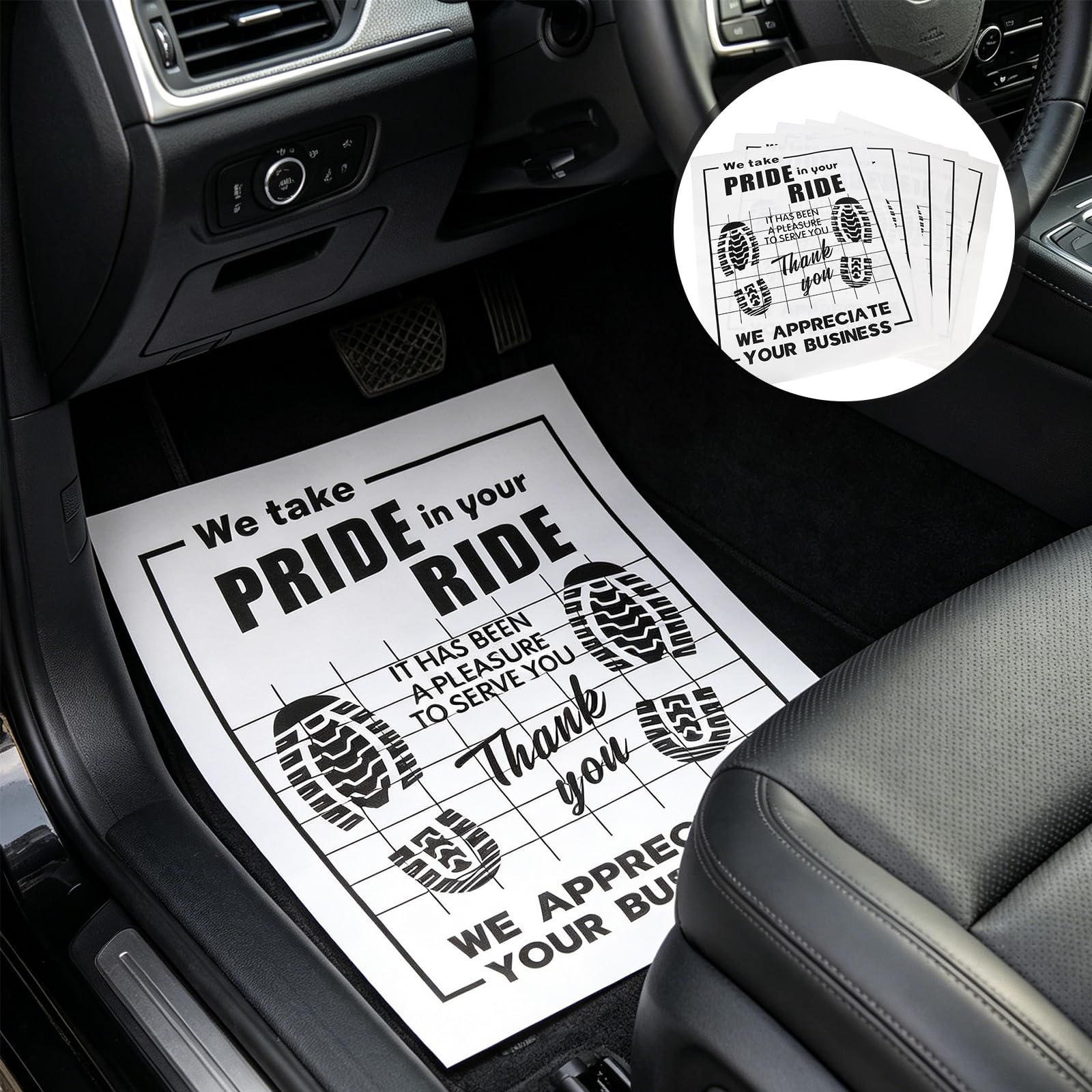 50 alfombrillas de papel para coche, alfombrillas desechables para coche, color blanco, 50 x 40 cm, plegables, con impresión de zapatos, para coches, todoterrenos, para mantener tu vehículo