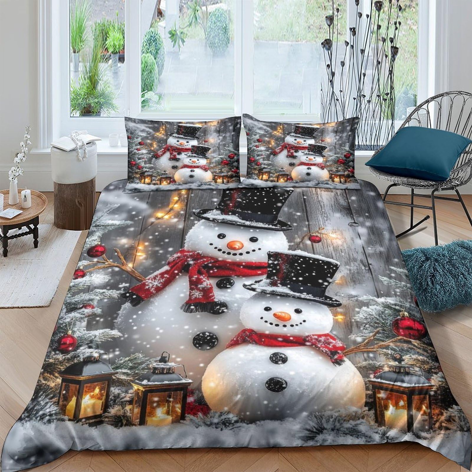 Ctjqhvkz Style-10 3D Printed Snowman Winter Fitted Sheet Microfiber Soft Christmas Lantern Bed Cover For Bedroom Dorm Mattress Decor Single（135X200cm）