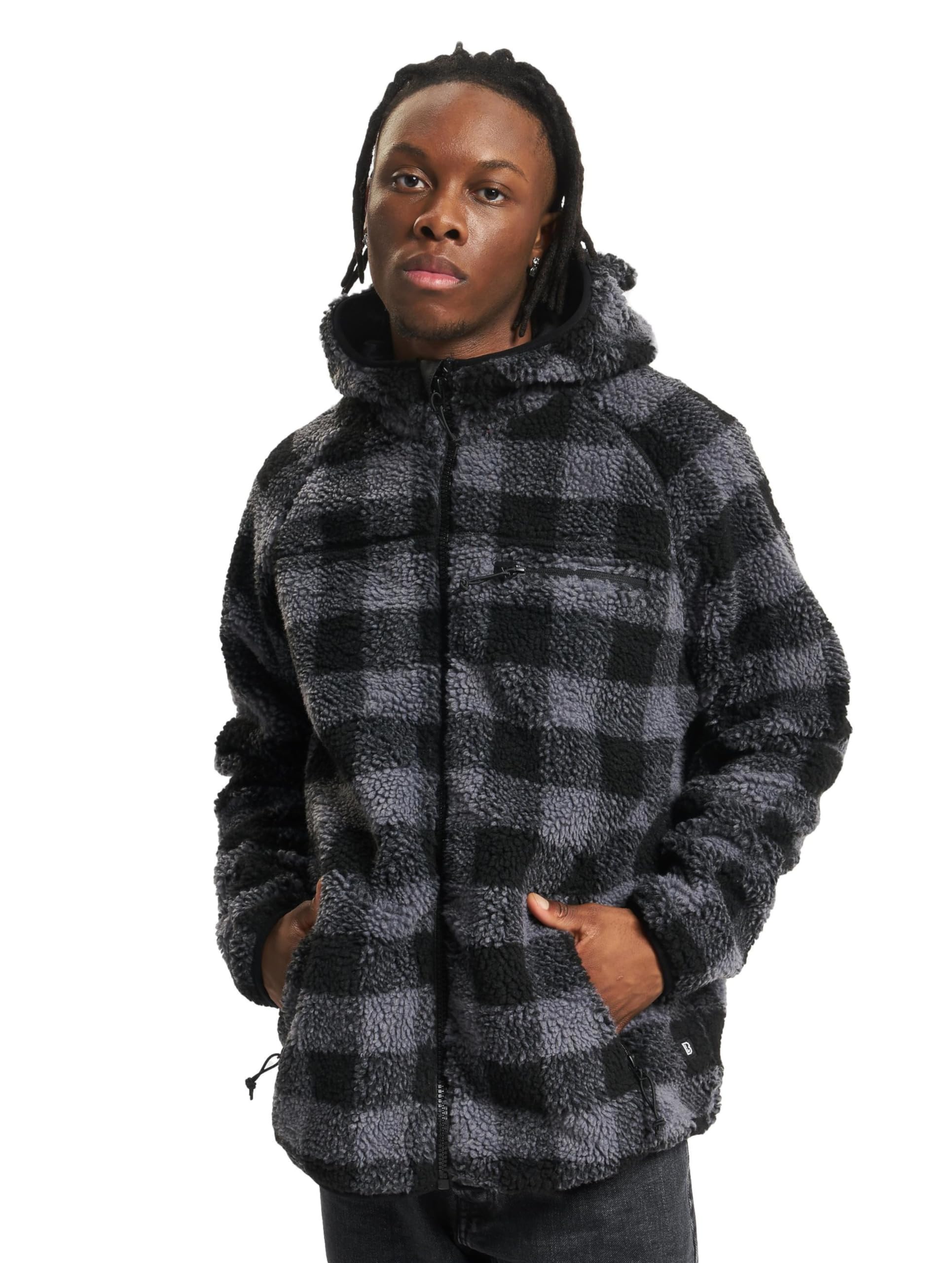 Brandit Men's Noir Zip-Up Hooded Fleece Teddy