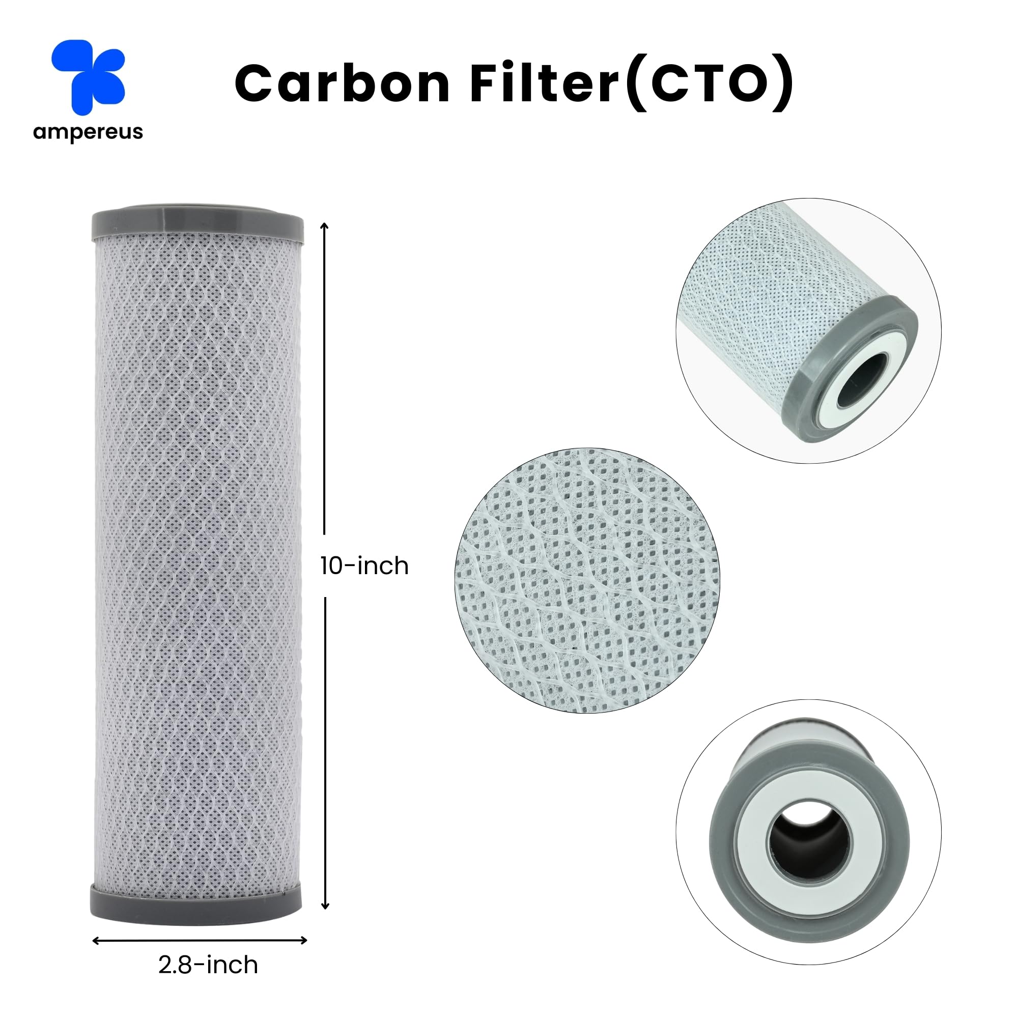 AMPEREUS Water Filter Cartridges - 3-Piece RO Kit -3