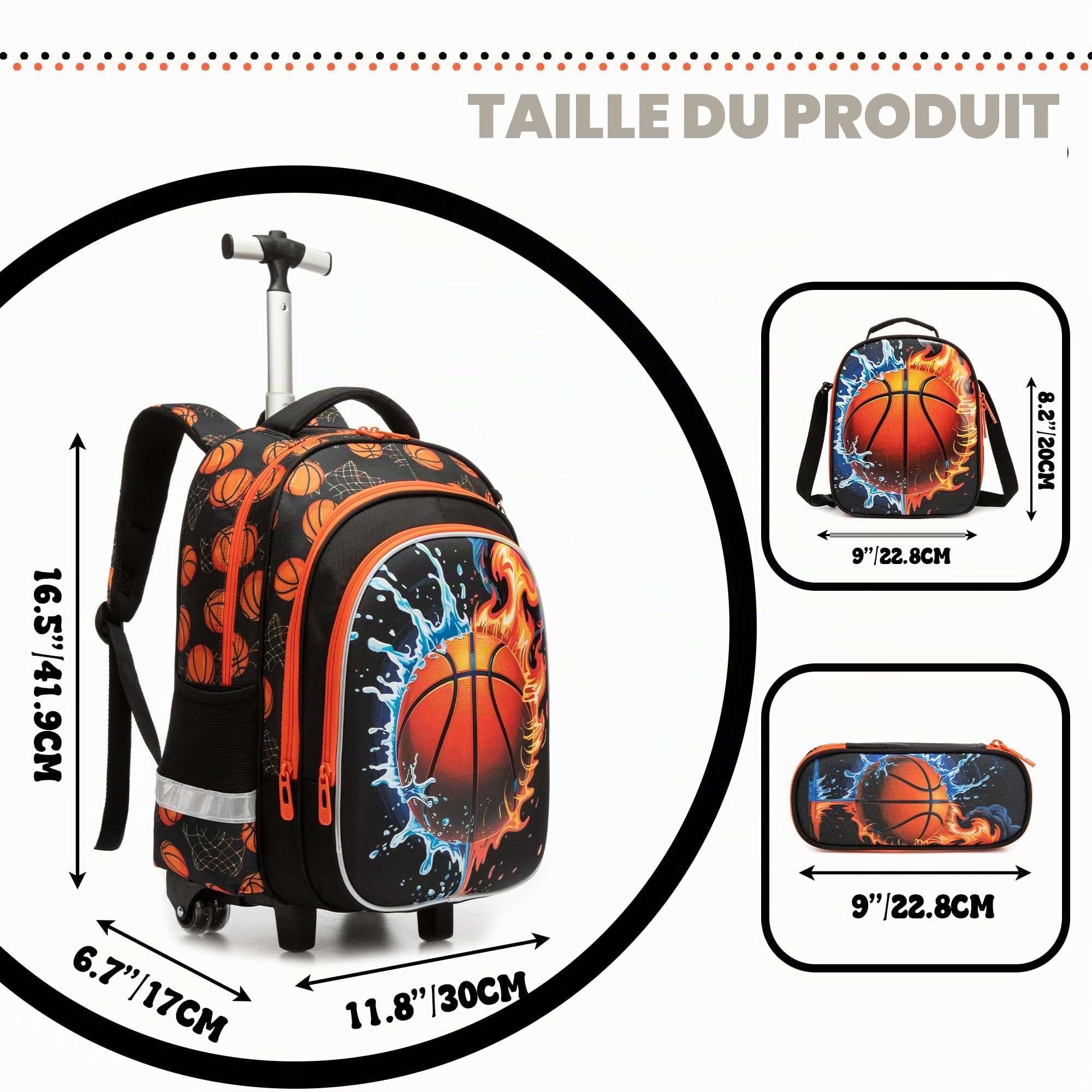 HTgroce Sac à Dos à Roulettes Garçon– Cartable Scolaire Primaire (CP CE1 CE2) – Trolley Idéal École & Voyage