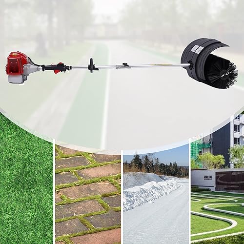 Miniatura 8 de Barredora de mano a gas, 52 CC de 2 tiempos con cepillo de limpieza de escoba de nieve, herramientas de limpieza de barrido de potencia de motor de