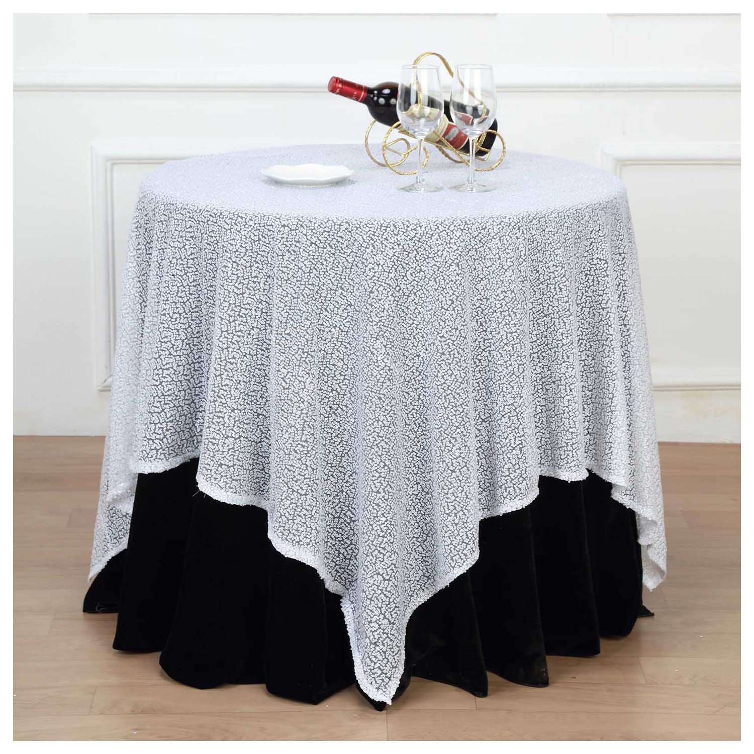 Trimming Shop 50 x 102 Inch White Sequin Rectangle Table Cloth Overlay Sparkly Shiny Linen Glitter Tablecloth for Wedding Birthday Party Christmas Banquets Dining Decoration Event, 1pc — image 1