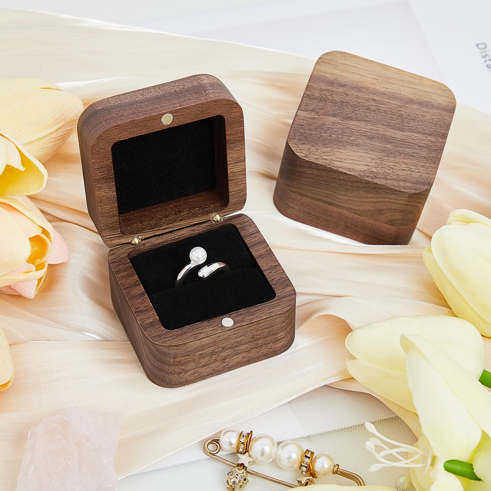 6 Stück Holz-Ringschatullen für Hochzeit, Mini-Verlobungsringhalter mit einzelnem Schlitz, elegantes Retro-Ringetui, massiv, handgefertigt, rustikal, Geschenk, Schmuck, Aufbewahrungsbox für