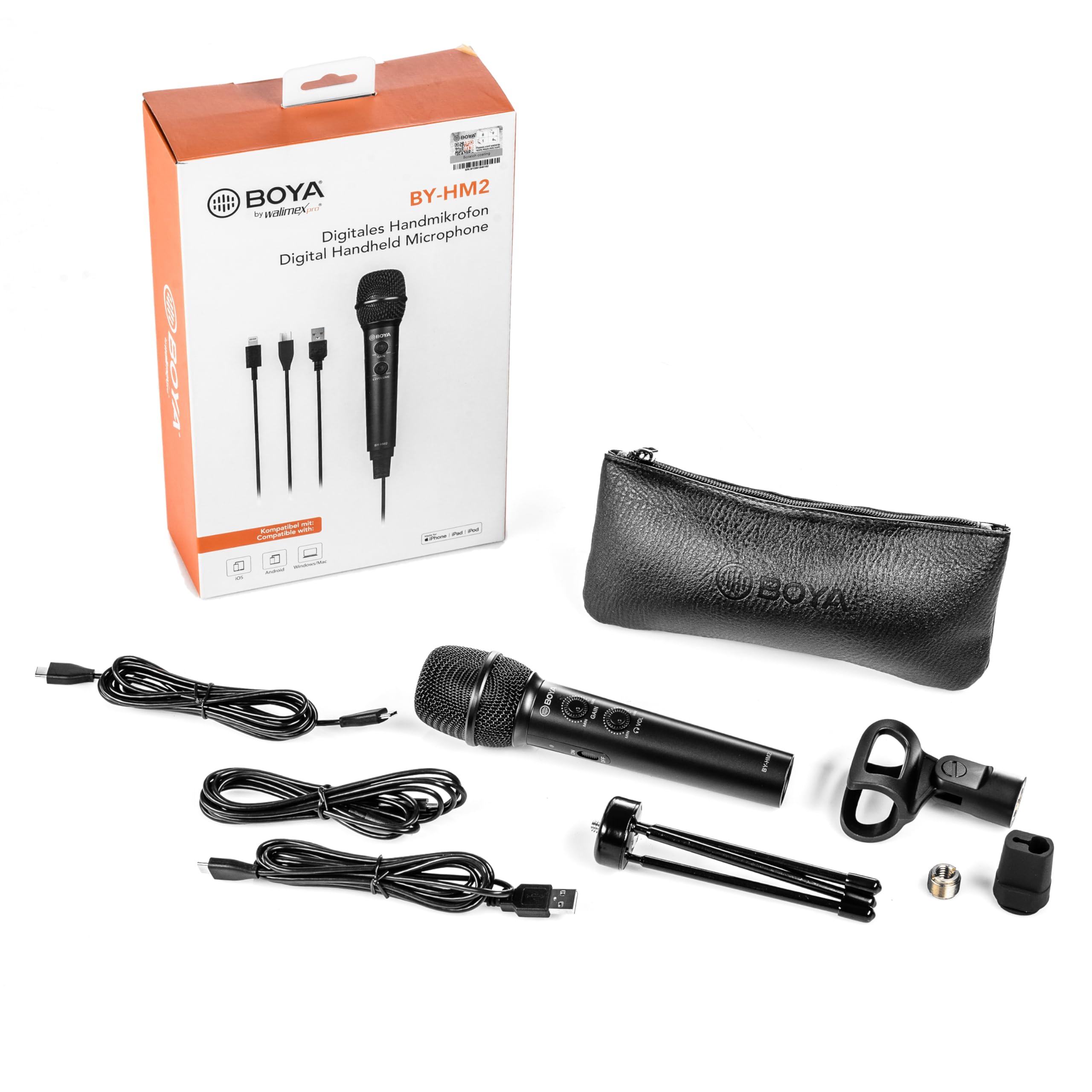 walimex pro Boya HM2 Microfono a Mano USB-C per Smartphone con Jack Cuffie e Supporto per Asta