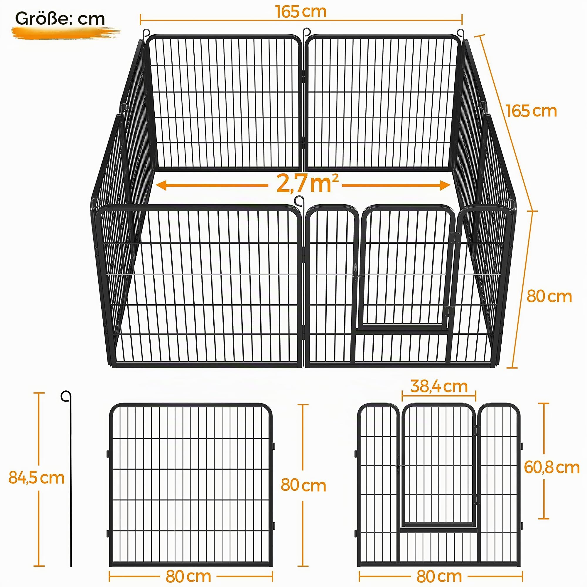 Yaheetech 8 Elemente Welpenauslauf Welpengehege mit Tür Absperrgitter 80 x 80cm Freilaufgehege Welpenzaun für Hasen Kaninchen Hunde Meerschweinchen