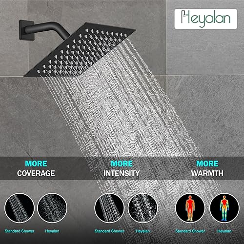 Miniatura 3 de Heyalan Juego de cabezal de ducha y mango de 8 pulgadas, juego de grifo de ducha cuadrado para baño, sistema de ducha de acero inoxidable, cabezal