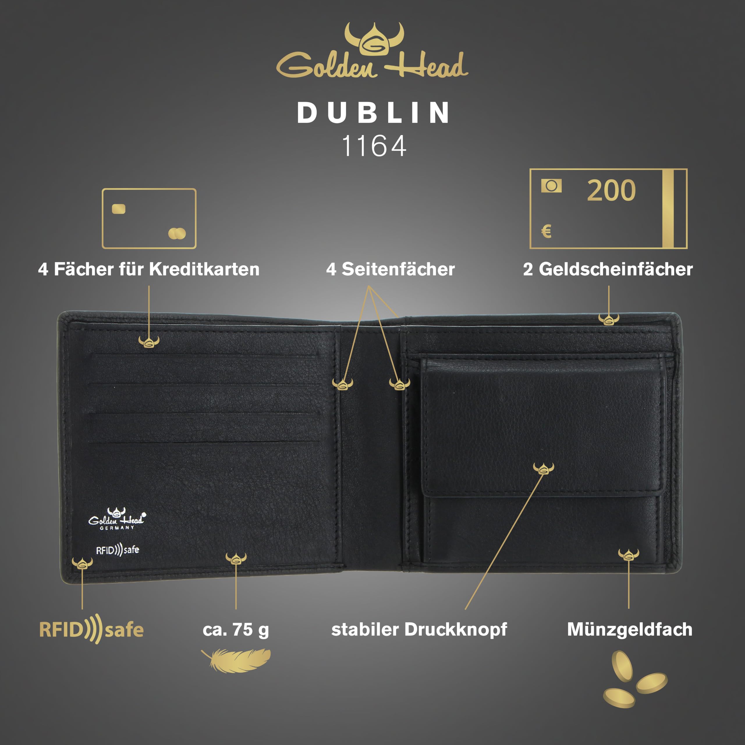 Golden Head Leder Geldbörse Dublin RFID Protect Scheintasche 1164 Schwarz