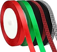 Vista 30 de DECYOOL - Cinta de Navidad, 4 rollos de 100 yardas de cintas navideñas para envolver regalos (0.6 in de ancho, rojo, verde, dorado y plateado)