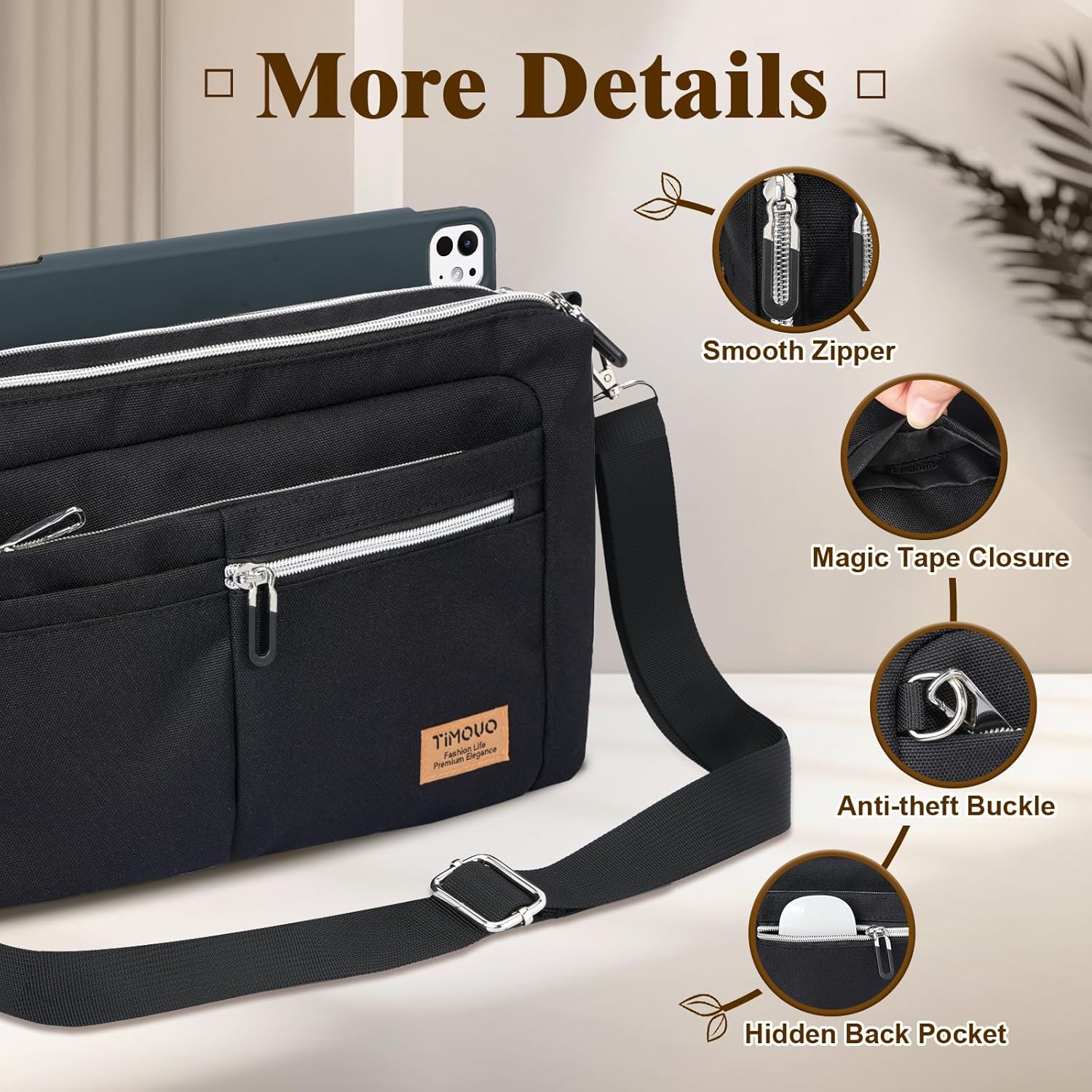 TiMOVO 9-11 Inch Tablet Sleeve Bag for iPad 11-inch A16 2025, Galaxy Tab A9 Plus 11", Anti-Theft Deisgn & Shoulder Strap