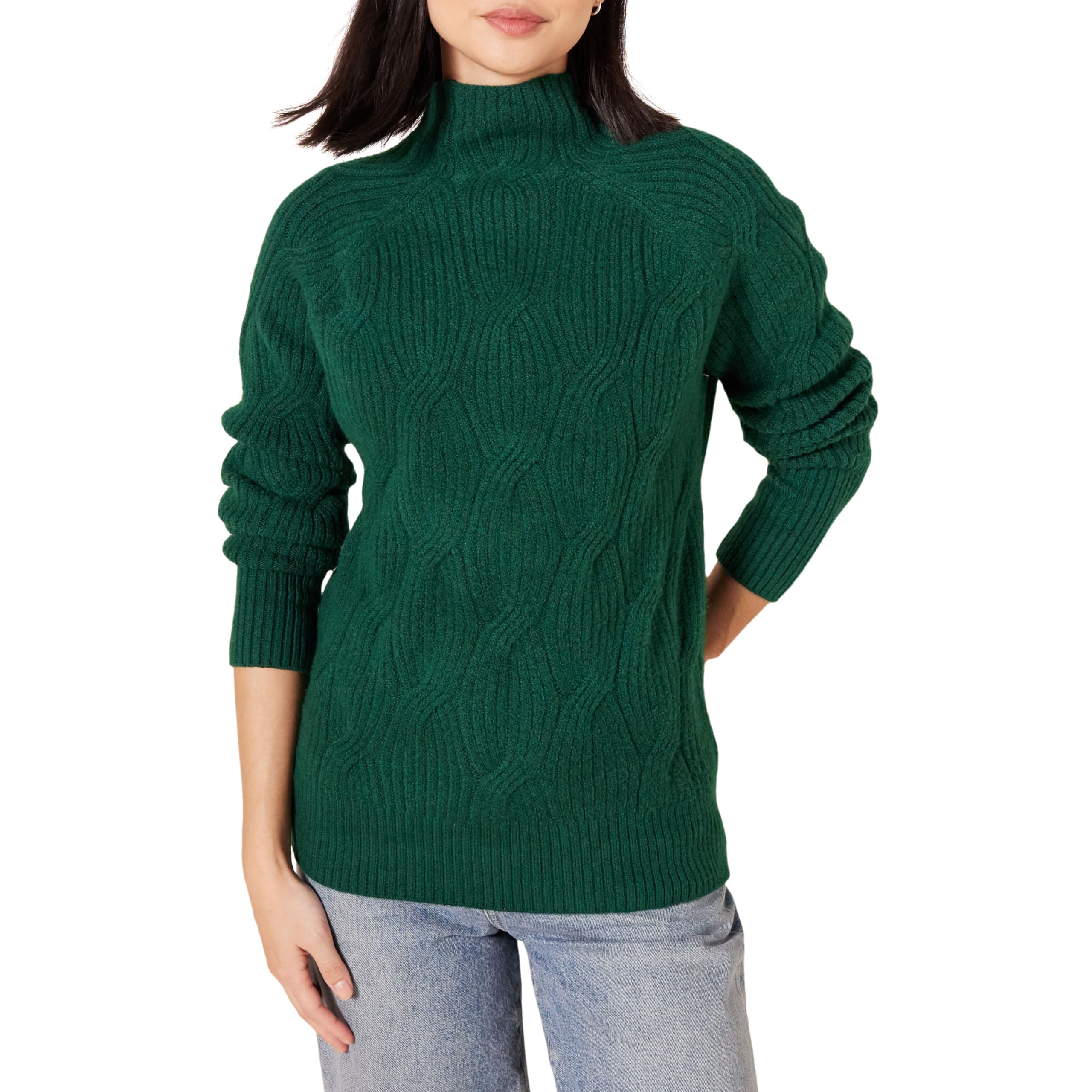 Amazon Essentials Damen Langarm-Pullover Für Den Winter, Soft-Touch-Zopfmuster Mit Trichterausschnitt