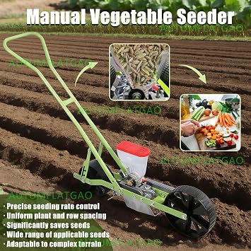 Hand Push Garden Seeder, Precision Vegetable Planter for 2-10mm Seeds (Coriander/Cabbage/Radish), Adjustable Row Spacing/Plant Spacing/Depth 1Row