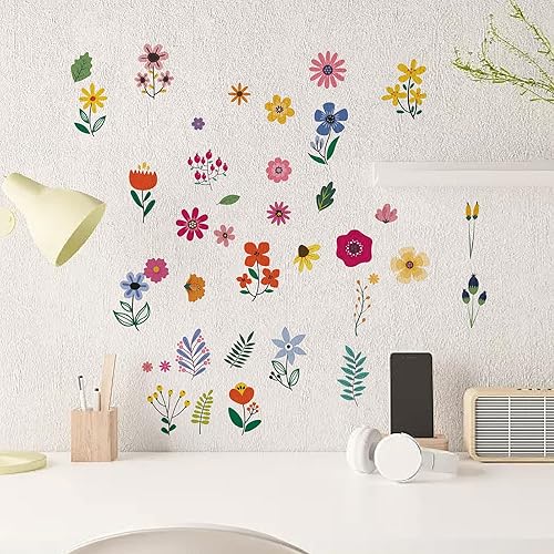 Miniatura 6 de CRASPIRE Adhesivos de pared de flores de primavera, pegatinas de ventana florales coloridas, murales de jardín desmontables, pegatinas de pared de