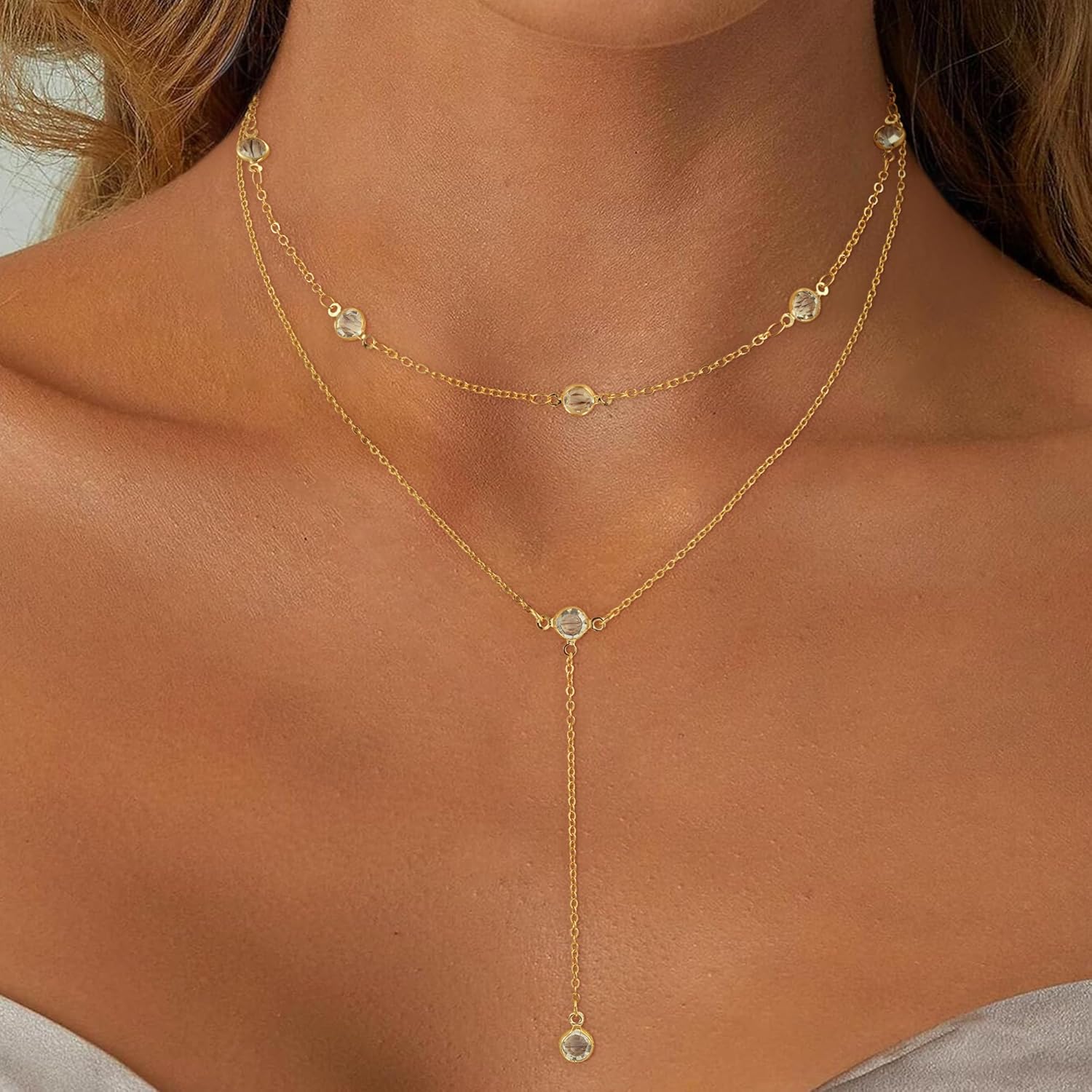 Lariat Gold Necklace for Women, Dainty Long Necklace 14k Gold Plated Y-Shaped Necklace Trendy Layered Bar Paperclip Link Beaded Chain Necklaces Simple Gold Jewelry for Women Gift - Image 5