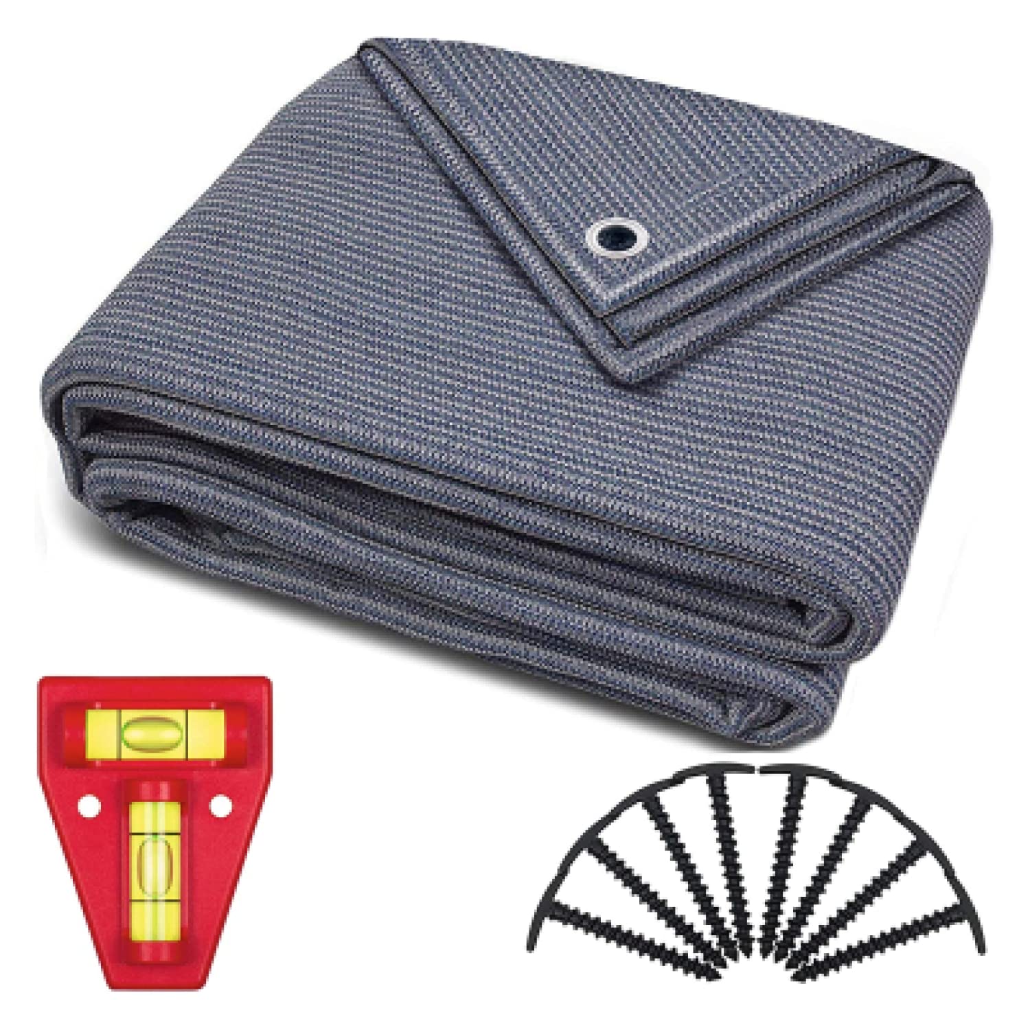 Awning Carpet 250 x 400 cm – Camping Outdoor Rug Blue/Grey – Camping Awning Carpet is Made of Polyethylene (HDPE) with Stainless Steel Eyelets Robust and Washable