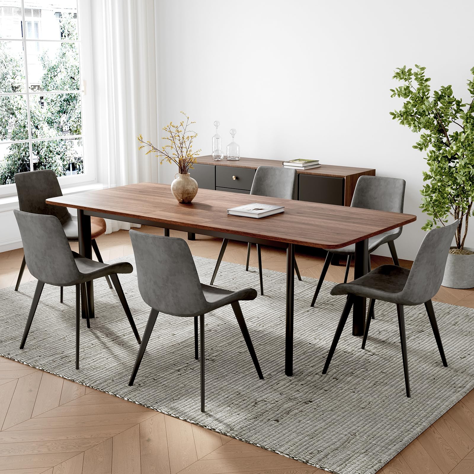 Amazon.com - HIPIHOM Extendable Dining Table Set for 6, Walnut