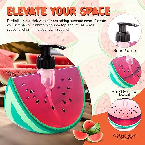 Miniatura 5 de Simple Pleasures Dispensador de jabón de sandía, bonito dispensador de jabón para manos y platos para decoración de cocina y baño, dispensador de