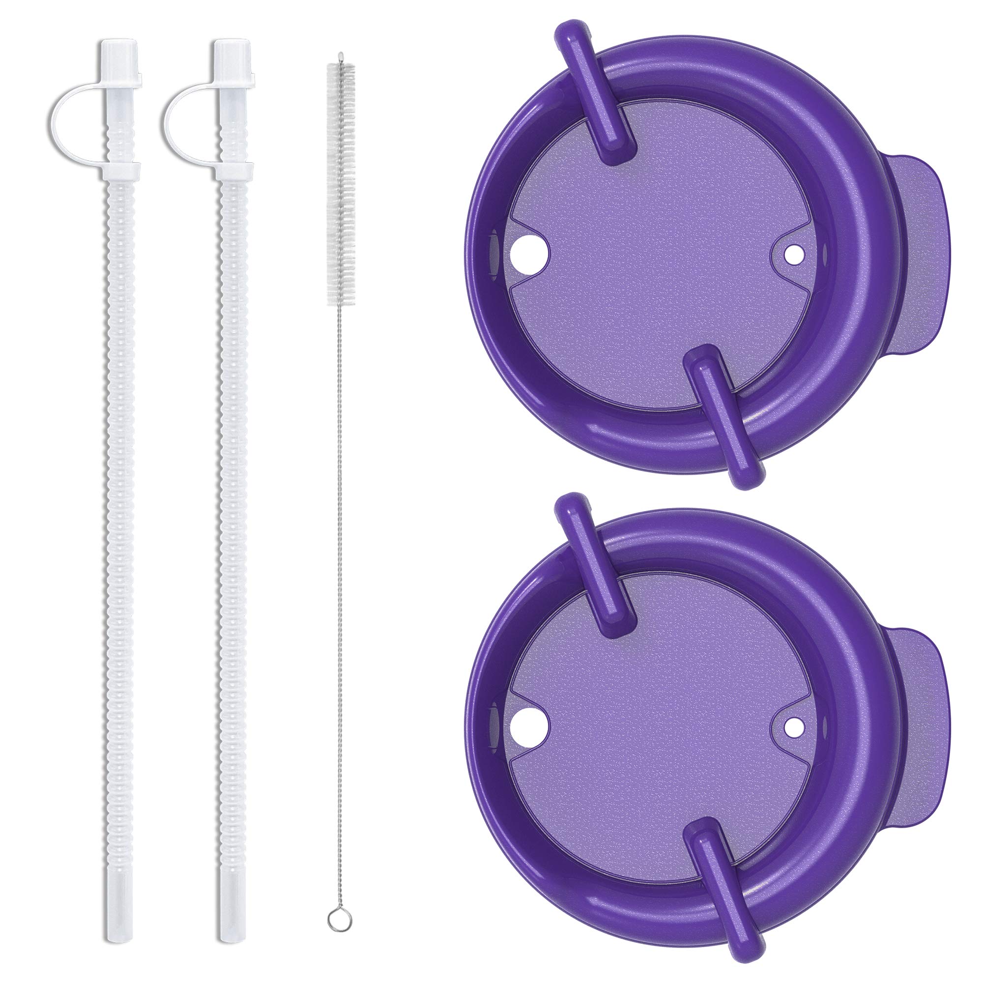 Replacement Lids with Straws and Straw Cleaning Brush for 32 oz Whirley Drink Work Mugs (Electron Purple)