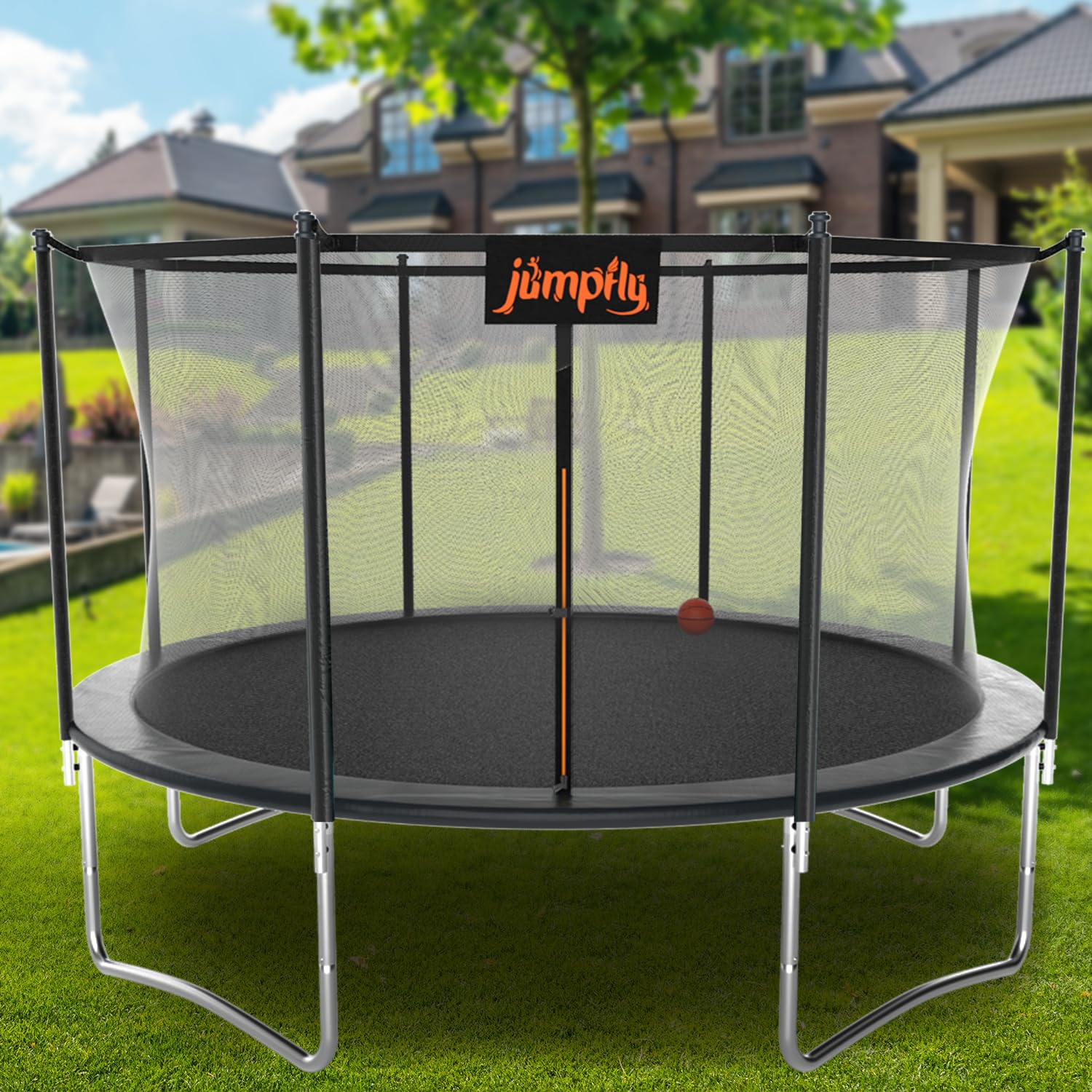 Jumpfly 14FT Trampoline Net(Net Only),Trampoline Replacement Safety Enclosure Net for W/ 8 Poles, Round Frame Trampoline,Breathable & Weather-Resistant Trampoline Net with Adjustable Straps
