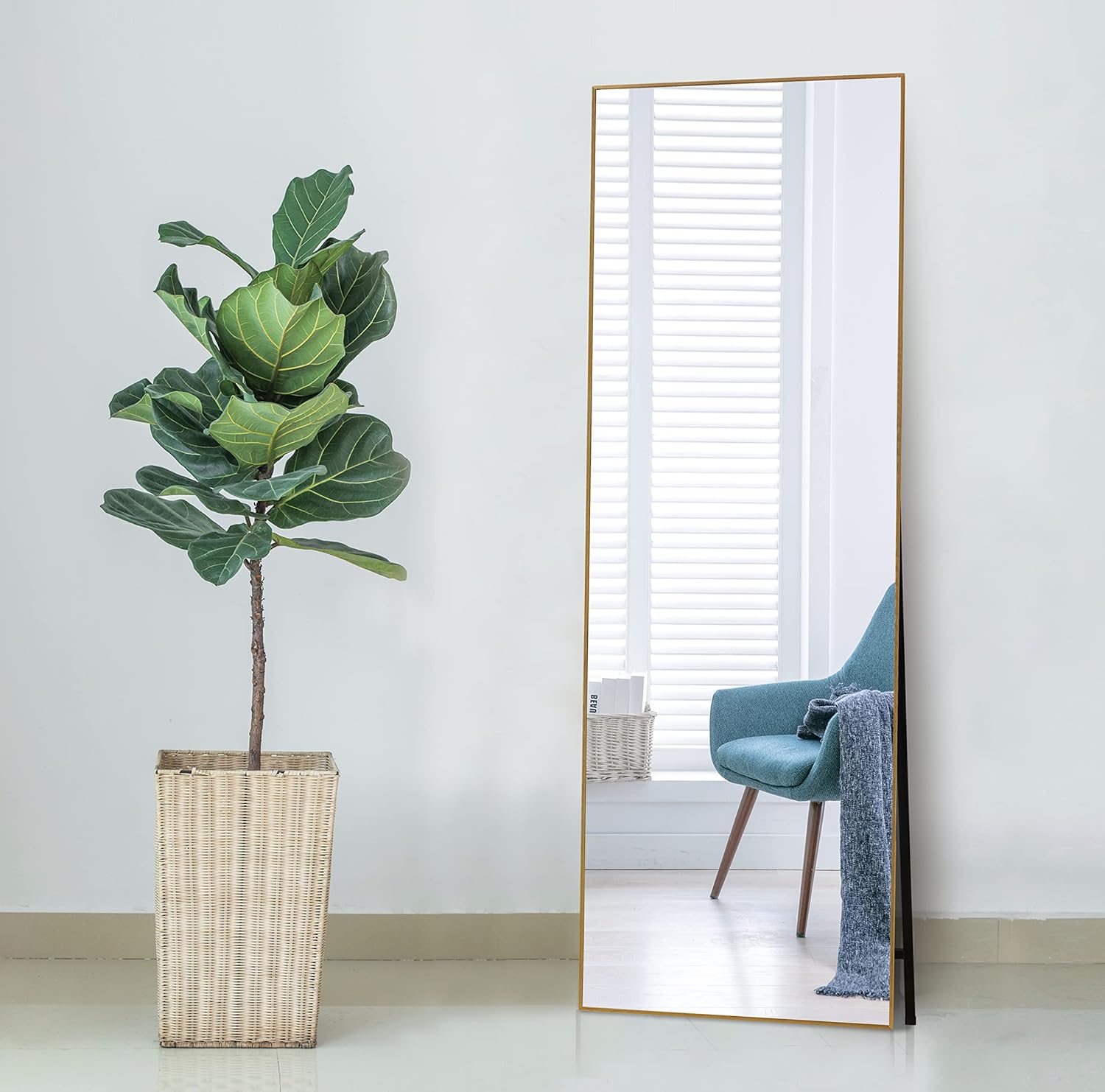 Gold 65 x 22 in Metal Stand Full-Length Mirror