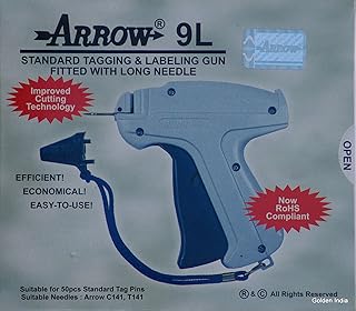 Arrow Standard 9L LONG NECK Tag Gun + 2000 White Barbs ( Fasteners ) Combo 50, 75mm ( 1000 EACH ) Price Label Clothing Tagging Attacher with Steel Needle