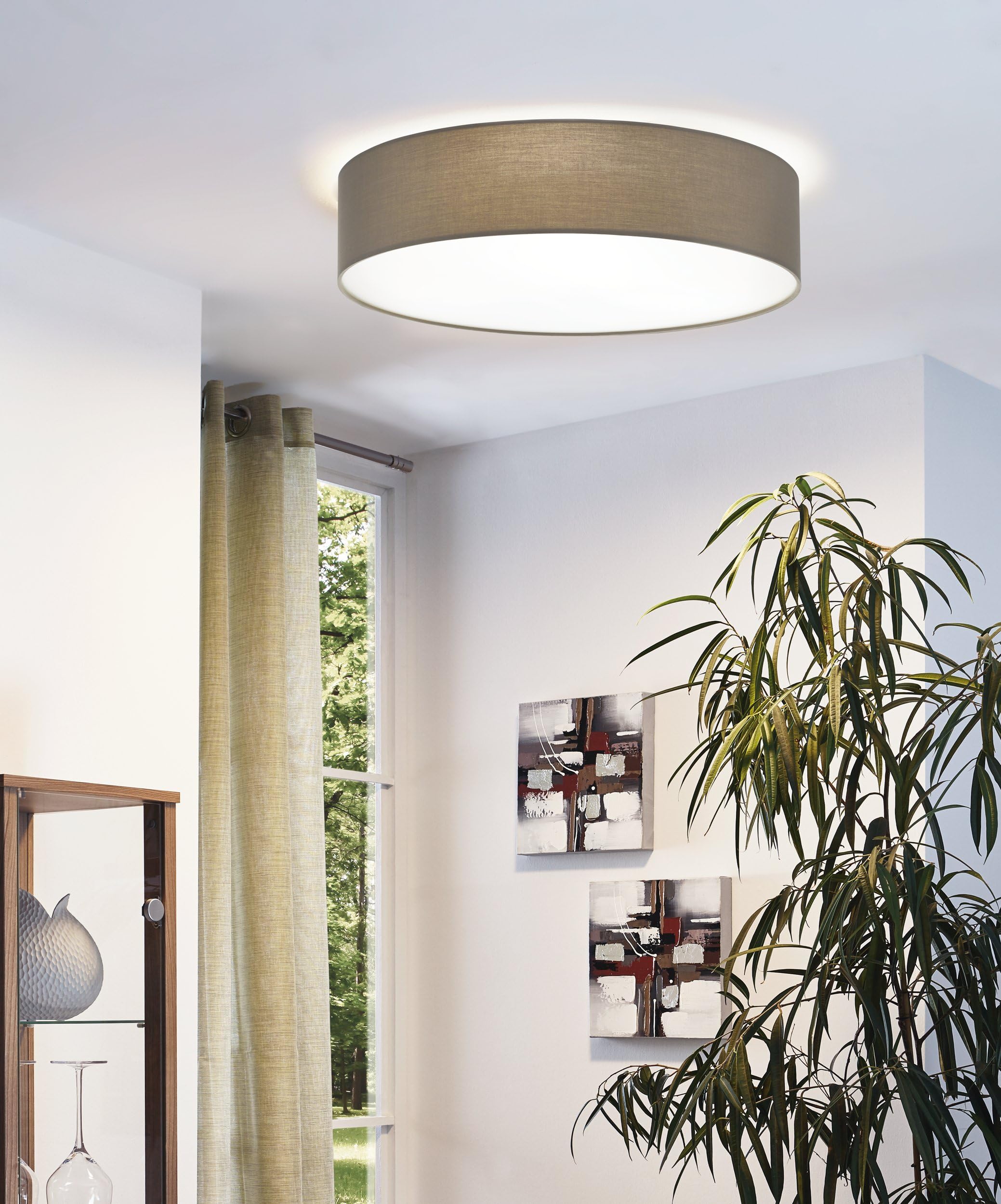 EGLO Deckenlampe Pasteri, 3 flammige Deckenleuchte Modern | Wohnzimmerlampe aus Textil und Kunststoff in Weiß, Taupe, Flurlampe Decke mit E27 Fassung, Ø 57 cm