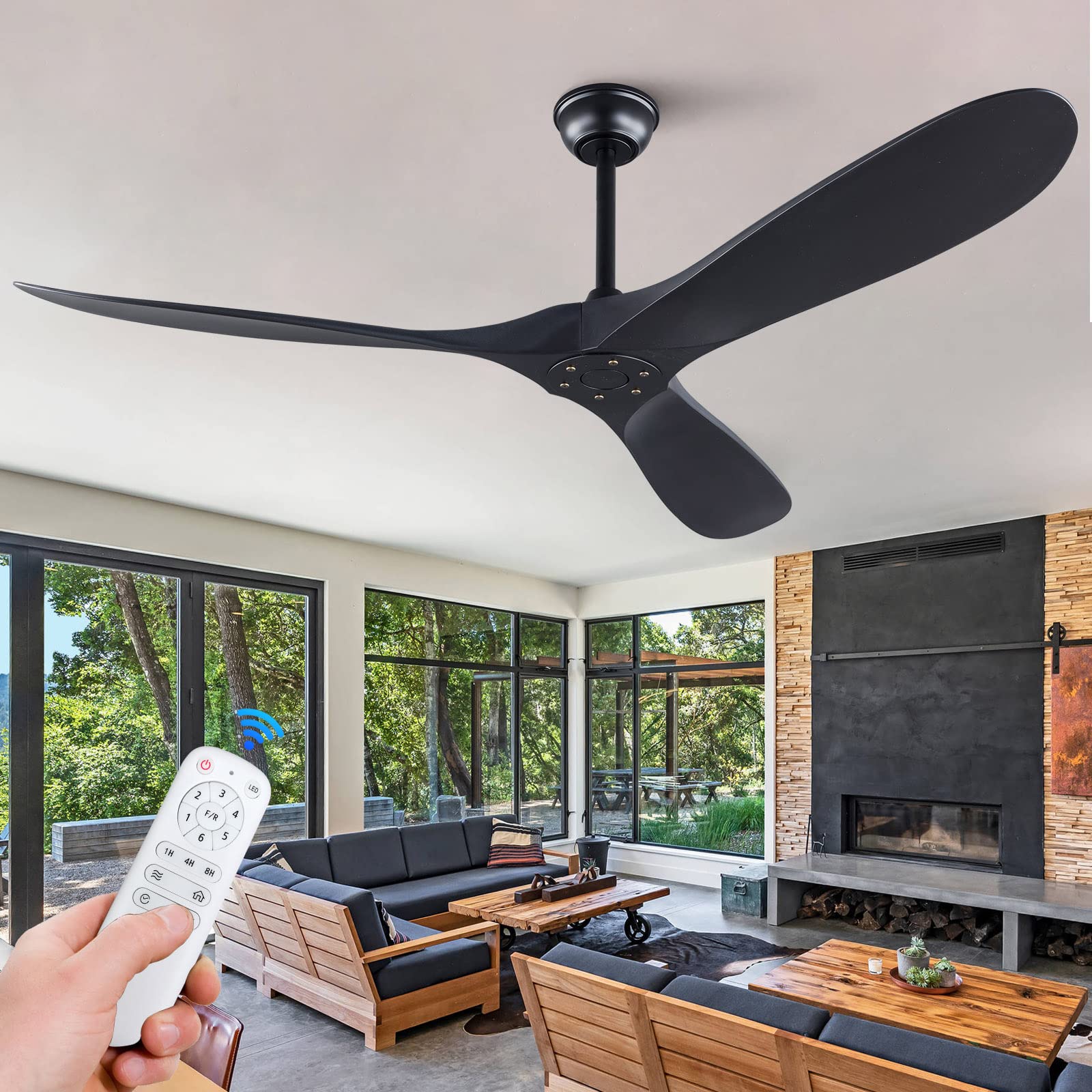 KBZZ Ceiling Fan No Lights 52" Outdoor Ceiling Fan for Patio, Modern ABS Ceiling Fan Damp Rated 3 Blade Large Airflow Indoor Outdoor Farmhouse Ceiling